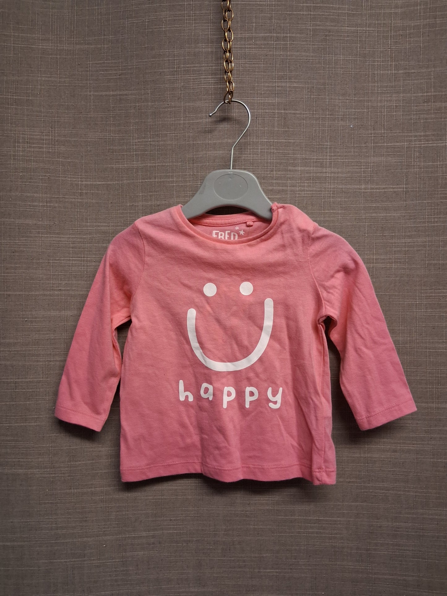 F&F Girls Pink Long Sleeve Smiley Face T-Shirt Age 3-6 Months