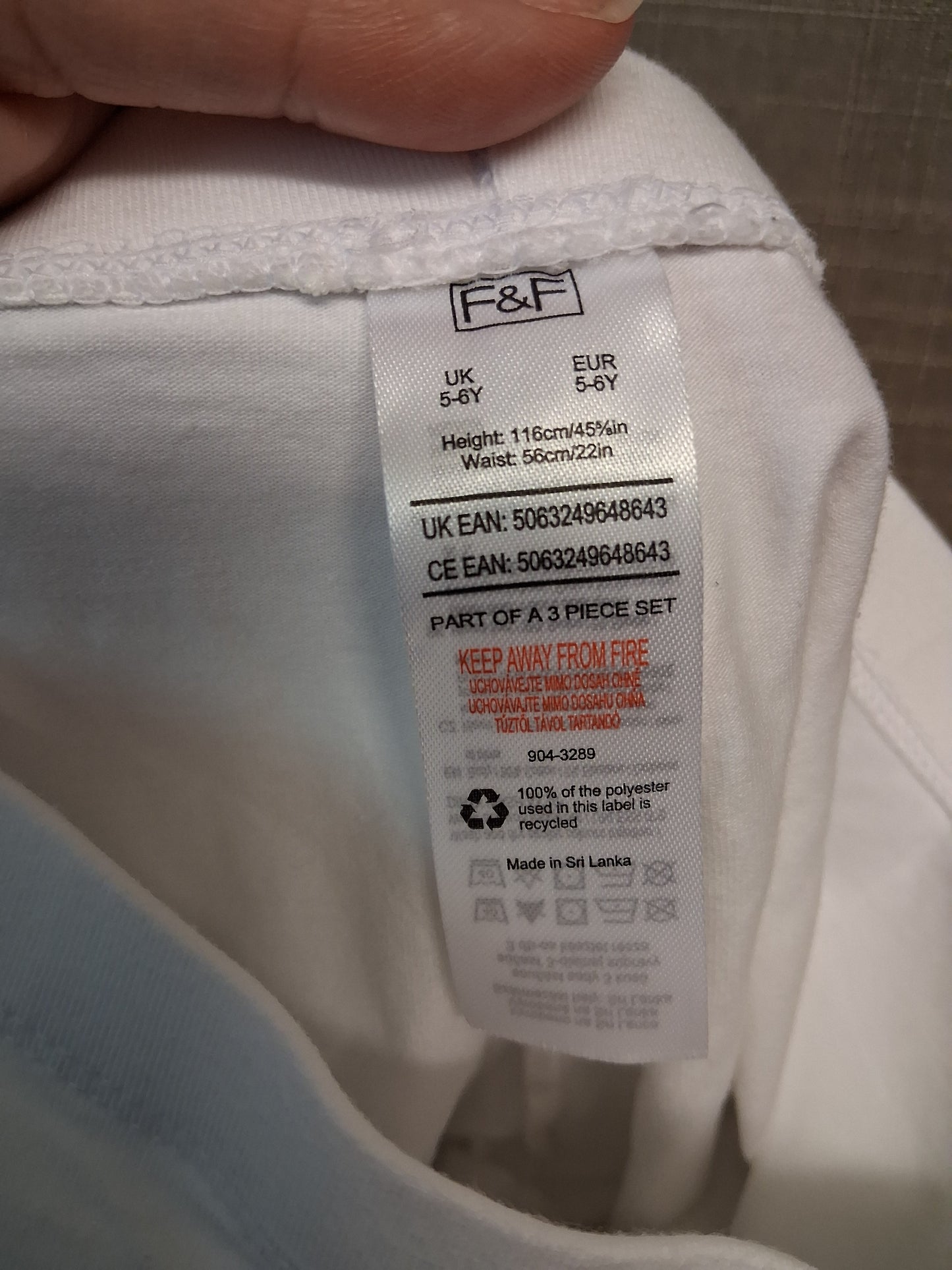 F&F Girls White Legging Shorts Age 5-6 Years