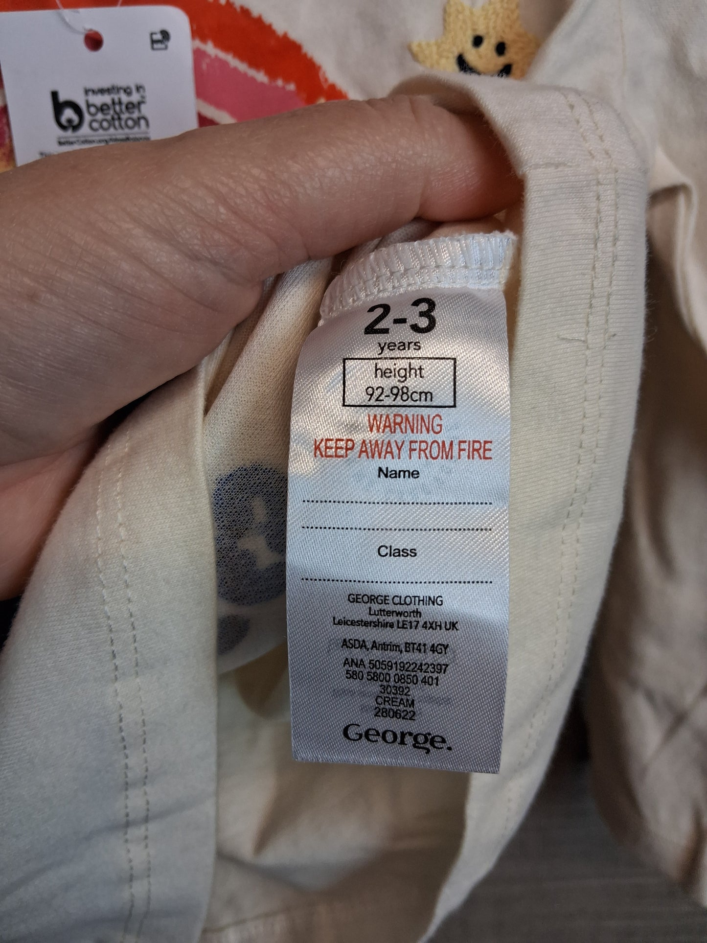 George Girls Long Sleeve T-Shirt Cream Rainbow T-Shirt Age 2-3 Years New