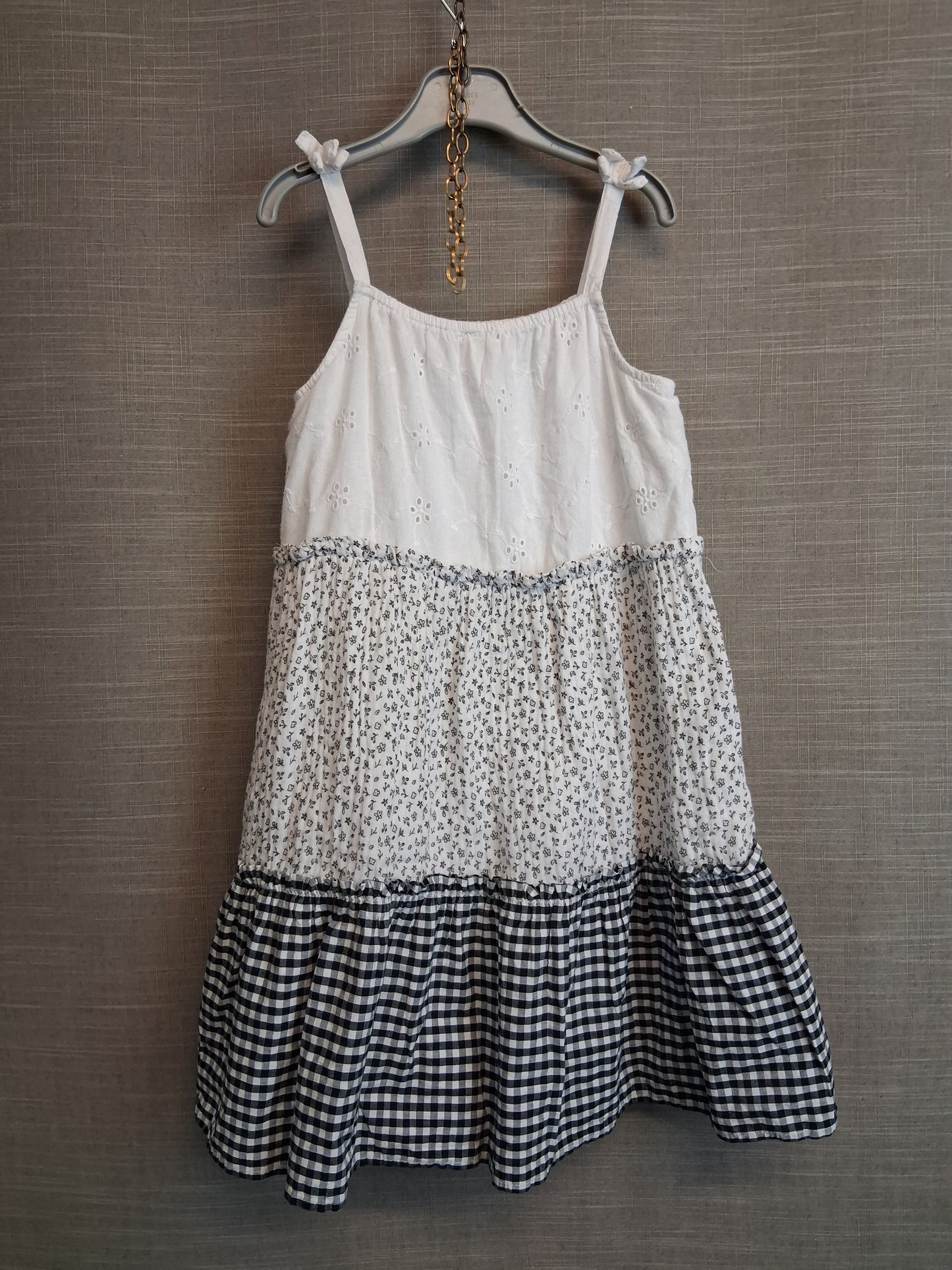 George Girls White Black Multi Pattern Tiered Dress Age 7-8 Years