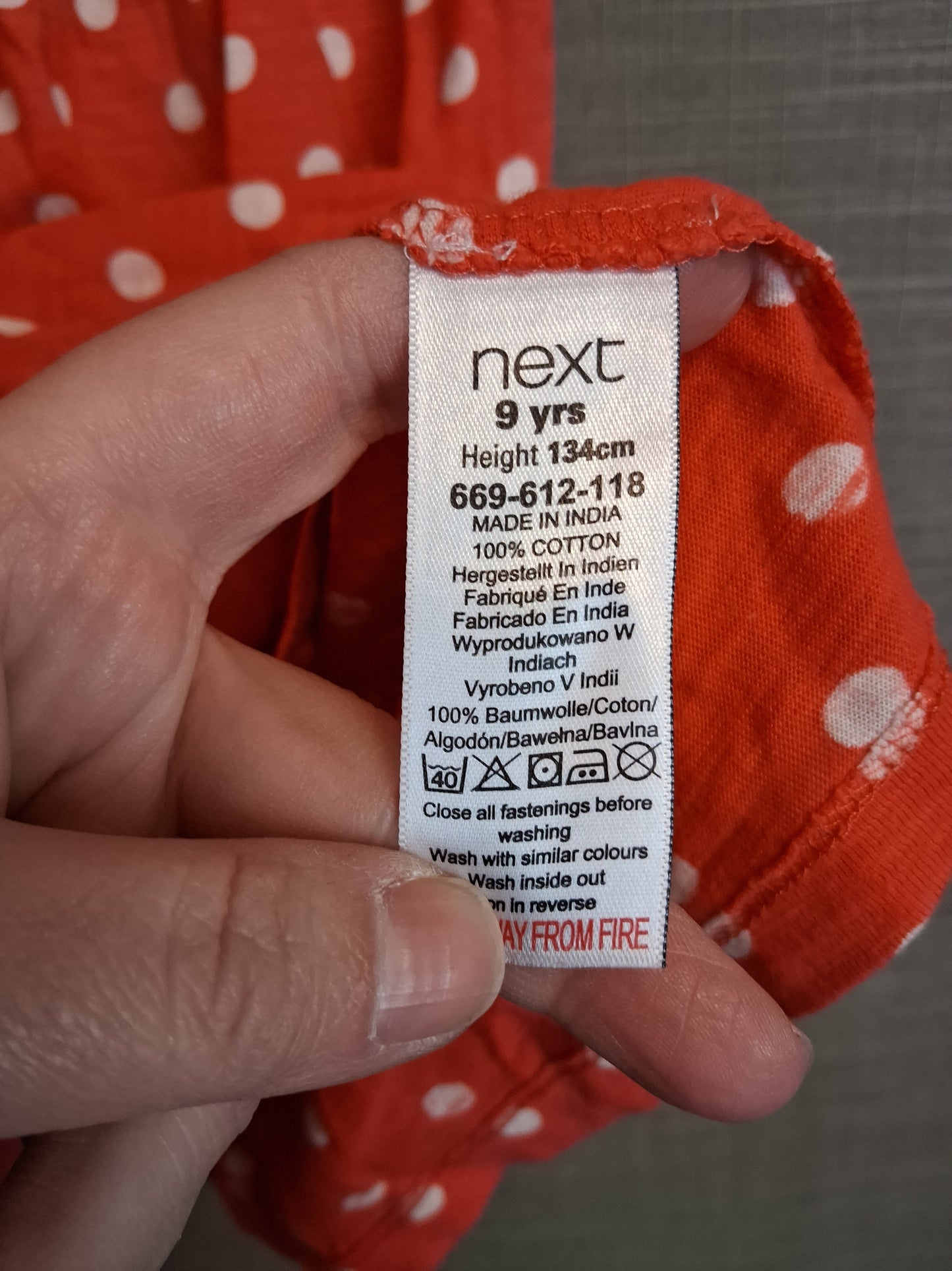 Next Girls Red Spotty Sleeveless Dress Age 9 Years