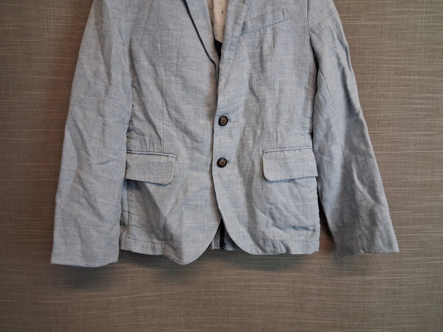 H&M Boys Chambray Blue Denim Blazer Jacket Linen Blend Age 7-8 Years