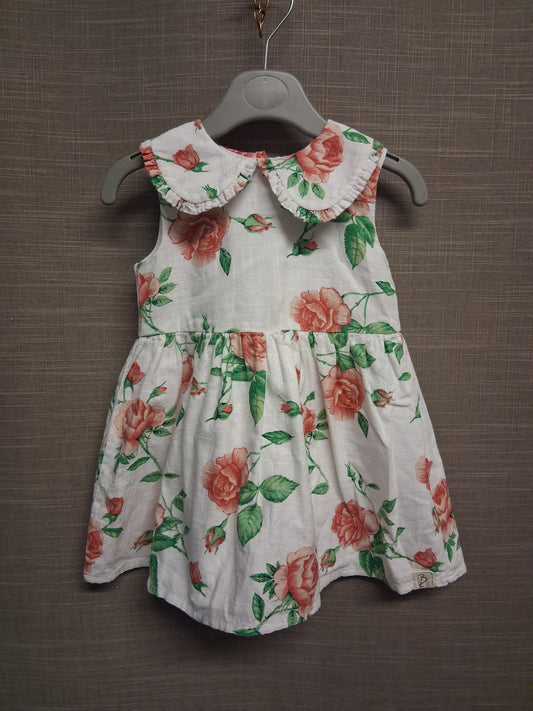 George Billie Faires White Pink Floral Peter Pan Collar Sleeveless Dress Age 9-12 Months