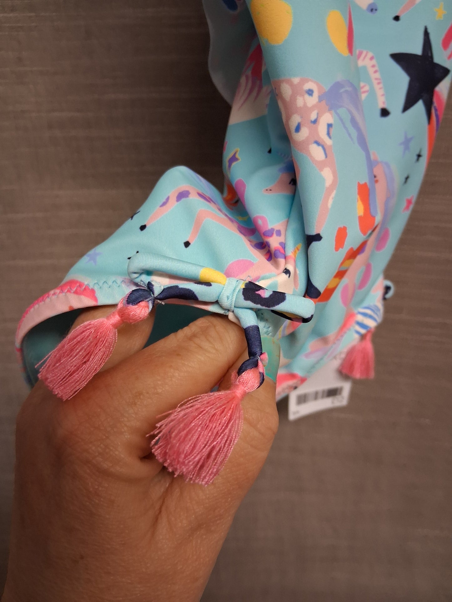Next Girls Blue Pink Flamingo Tassle One Piece Swimsuit Age 3 Years