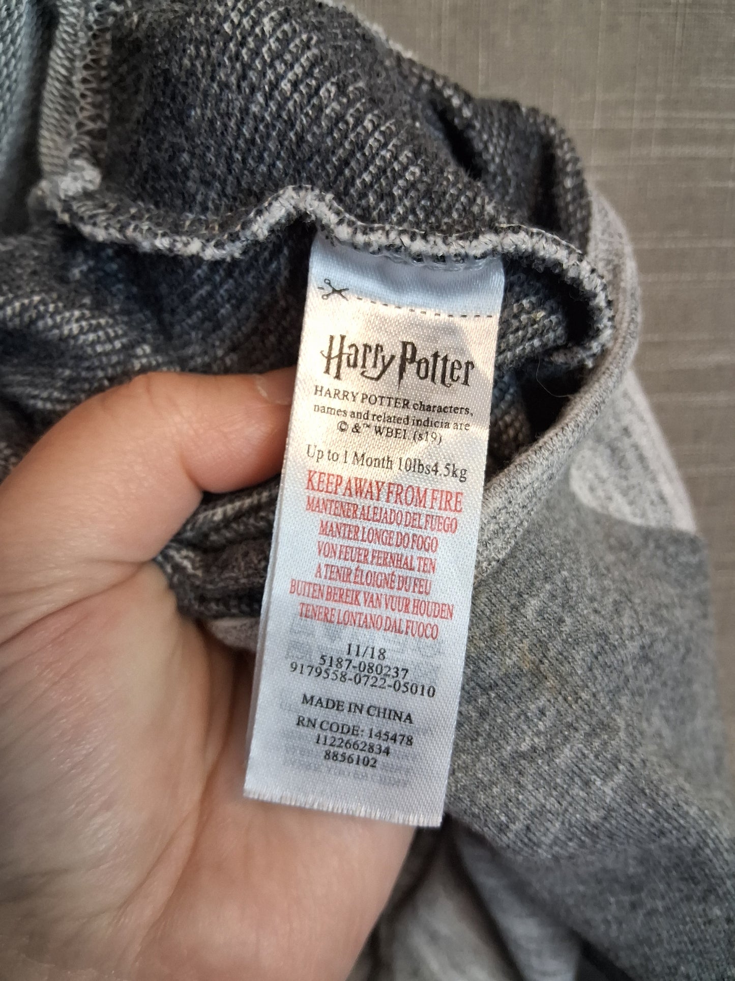 Primark Harry Potter Grey Sleepsuit Age Tiny Baby