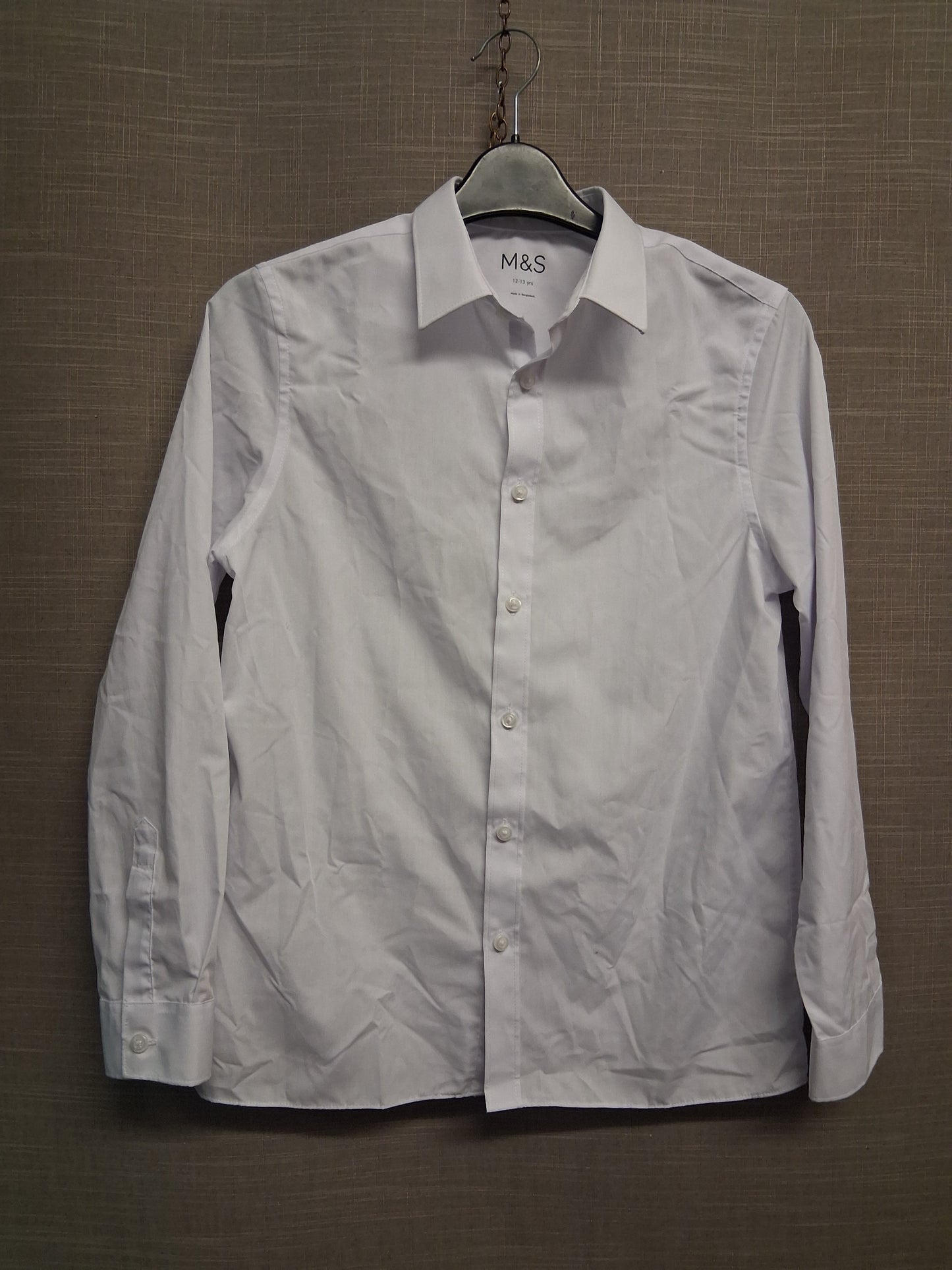Marks and Spencers Boys White Long Sleeve Shirt Age 12-13 Years