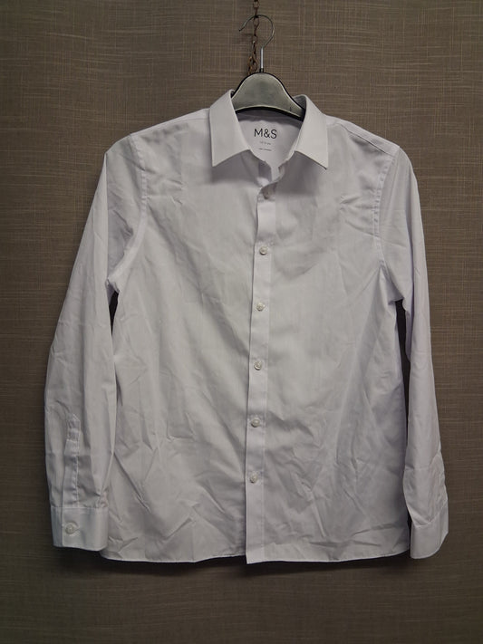 Marks and Spencers Boys White Long Sleeve Shirt Age 12-13 Years