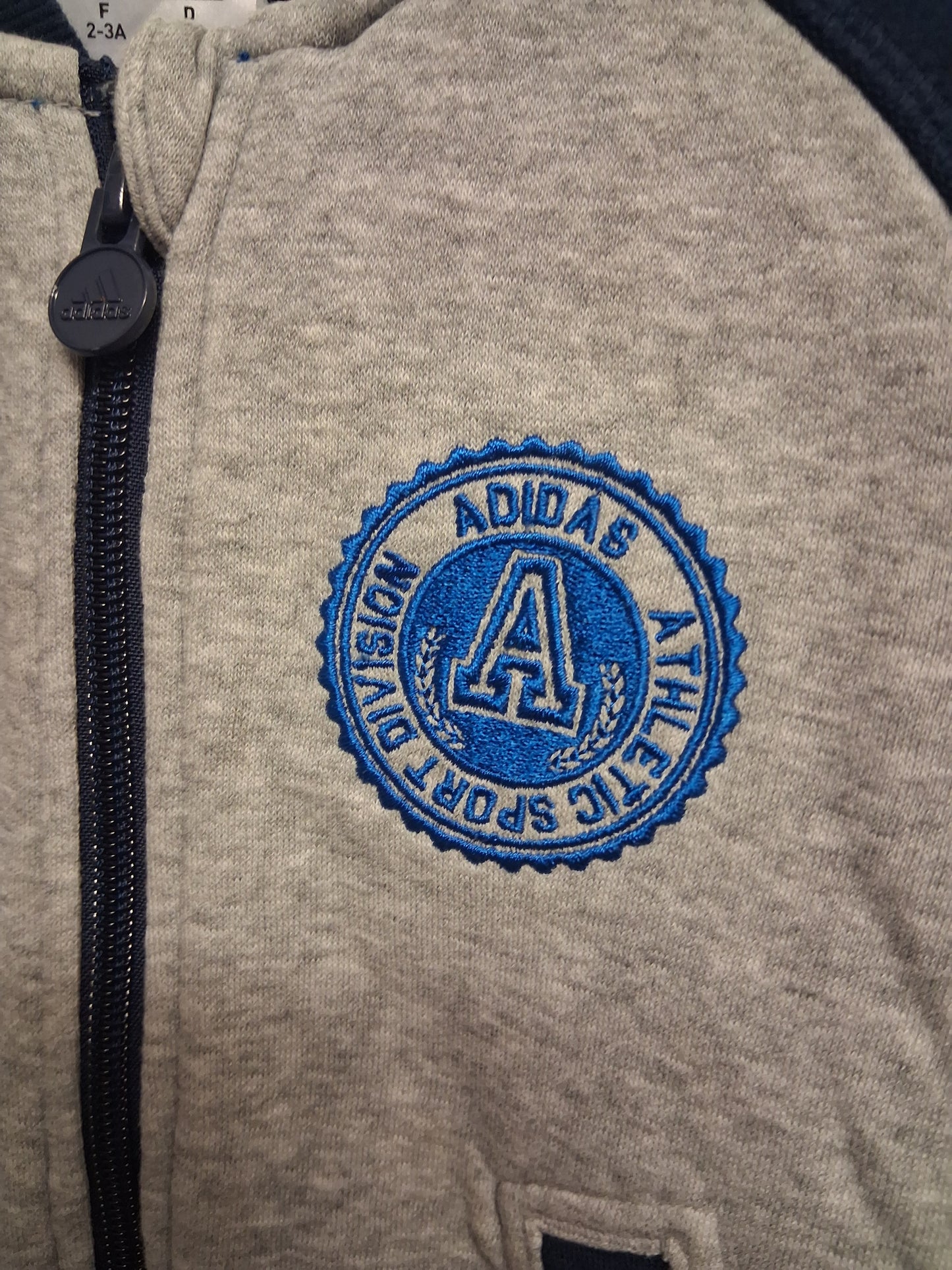 Adidas Boys Full Zip Jacket Grey Navy Age 2-3 Years