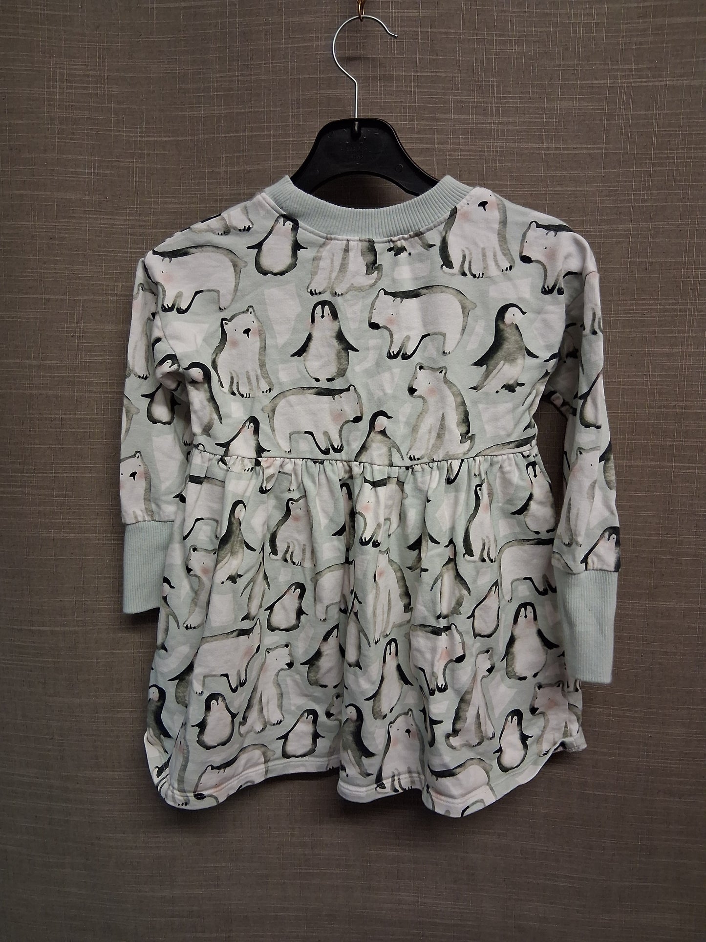 Next Girls Grey Blue Penguin Polar Bear Jumper Dress Jersey Age 3-4 Years