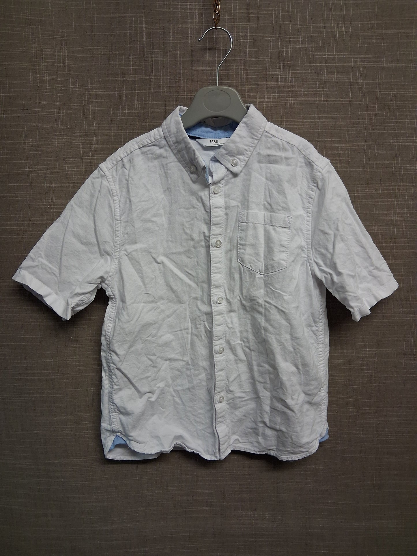 Marks & Spencer White Short Sleeve Shirt Button Through Age 7-8 Years