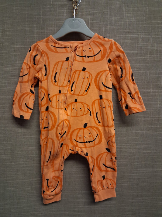F&F Baby Halloween Pumpkin Theme Sleepsuit Romper Orange Age 6-9 Months
