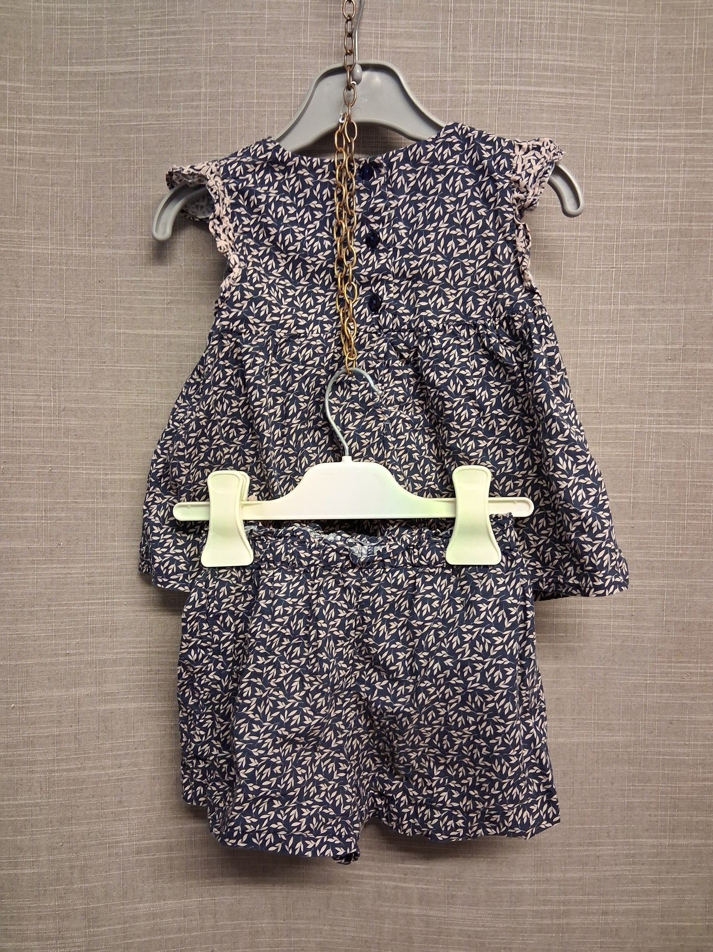 Next Girls Blue Floral 2 Piece Outfit Top & Shorts Age 12-18 Months