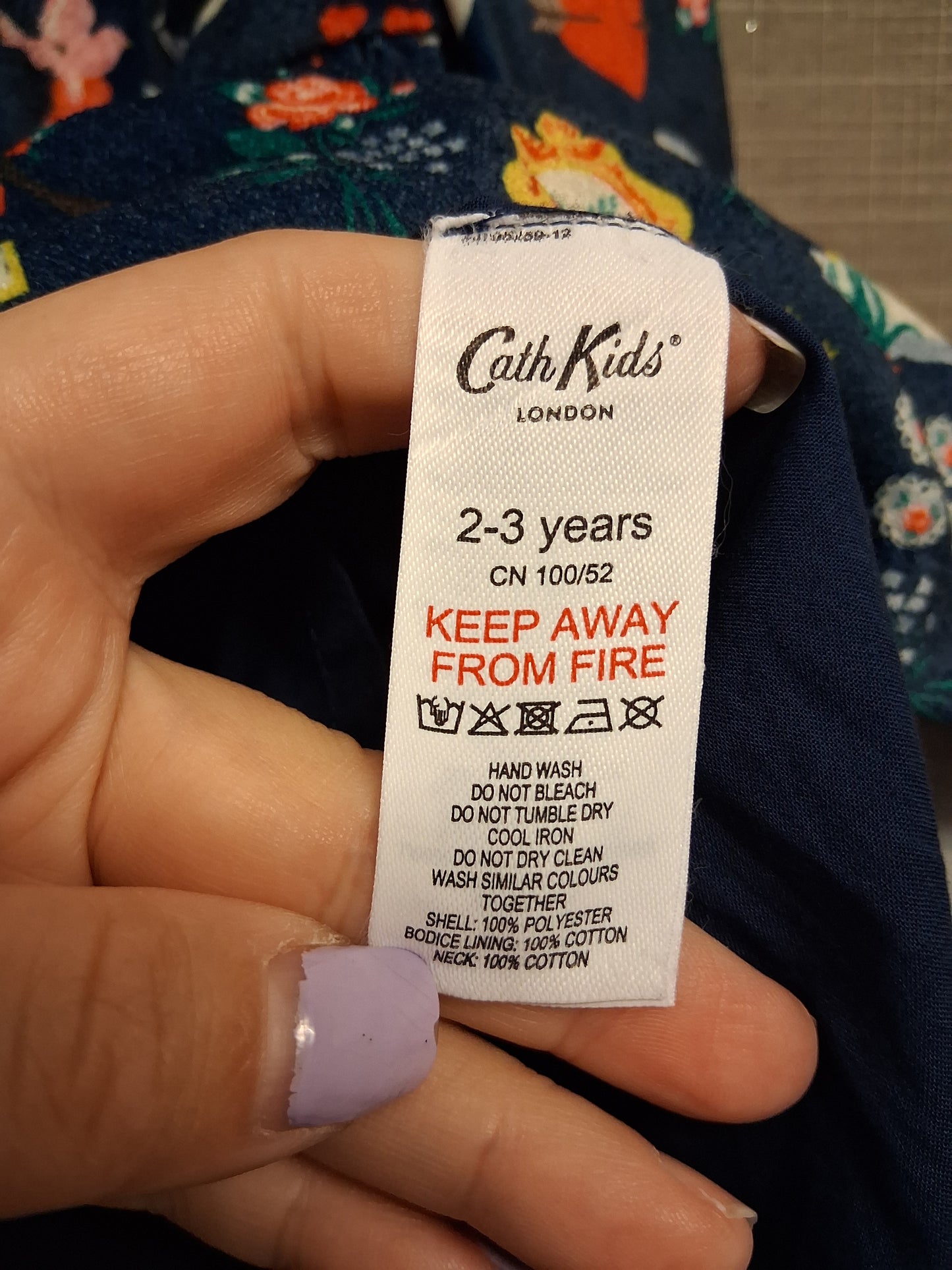 Cath Kids Cath Kidston Velour Long Sleeve Blue Dress Age 2-3 Years Peter Pan Collar Cute Print