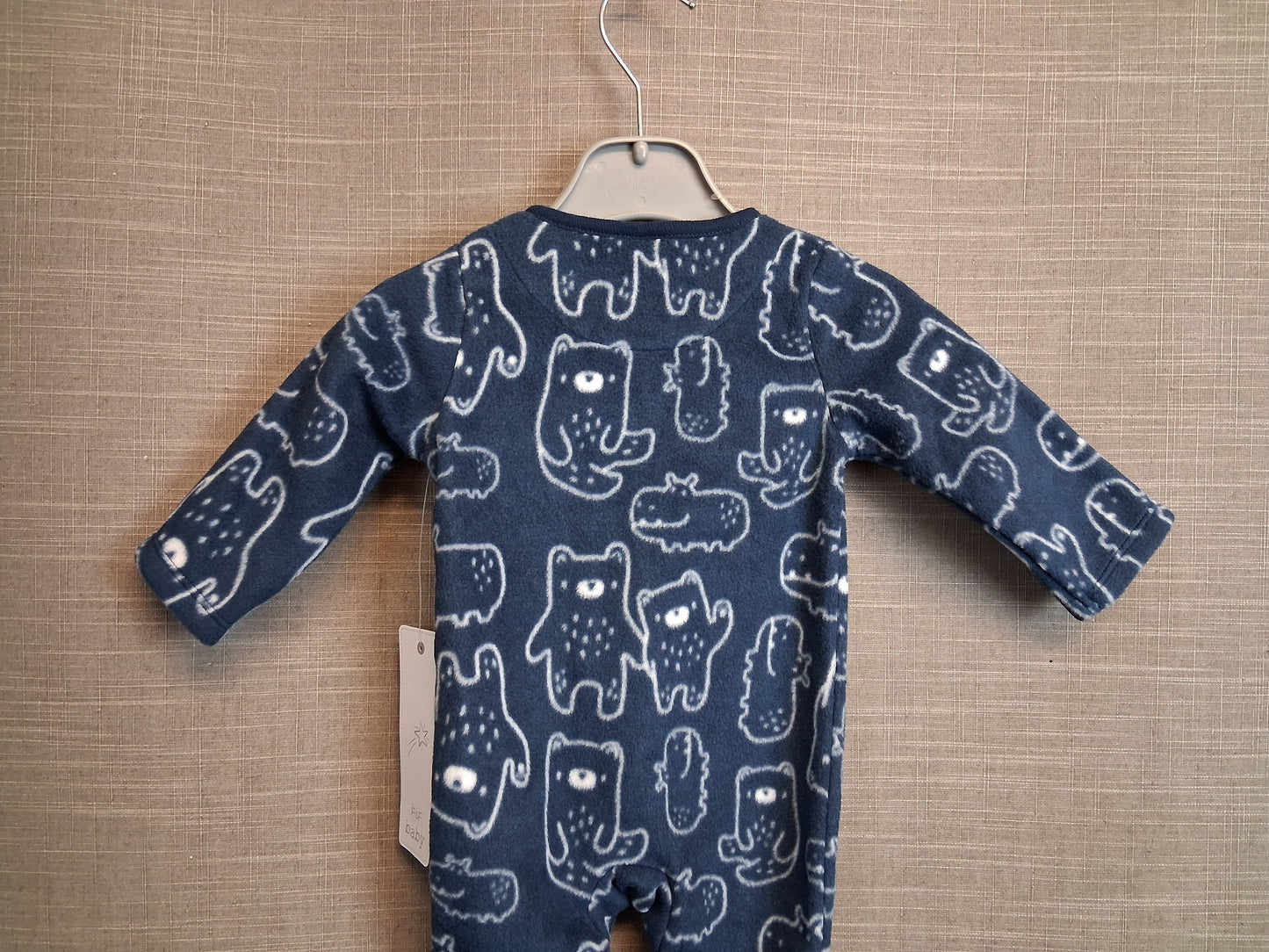 F&F Boys Blue Bear Print Fleece Sleepsuit Age 0-3 Months New