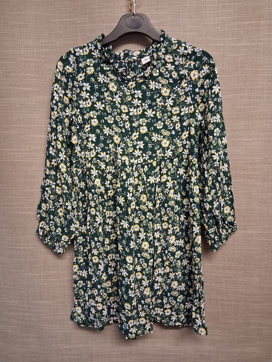 TU Girls Green Floral Long Sleeve A Line High Neck Dress Age 10 Years
