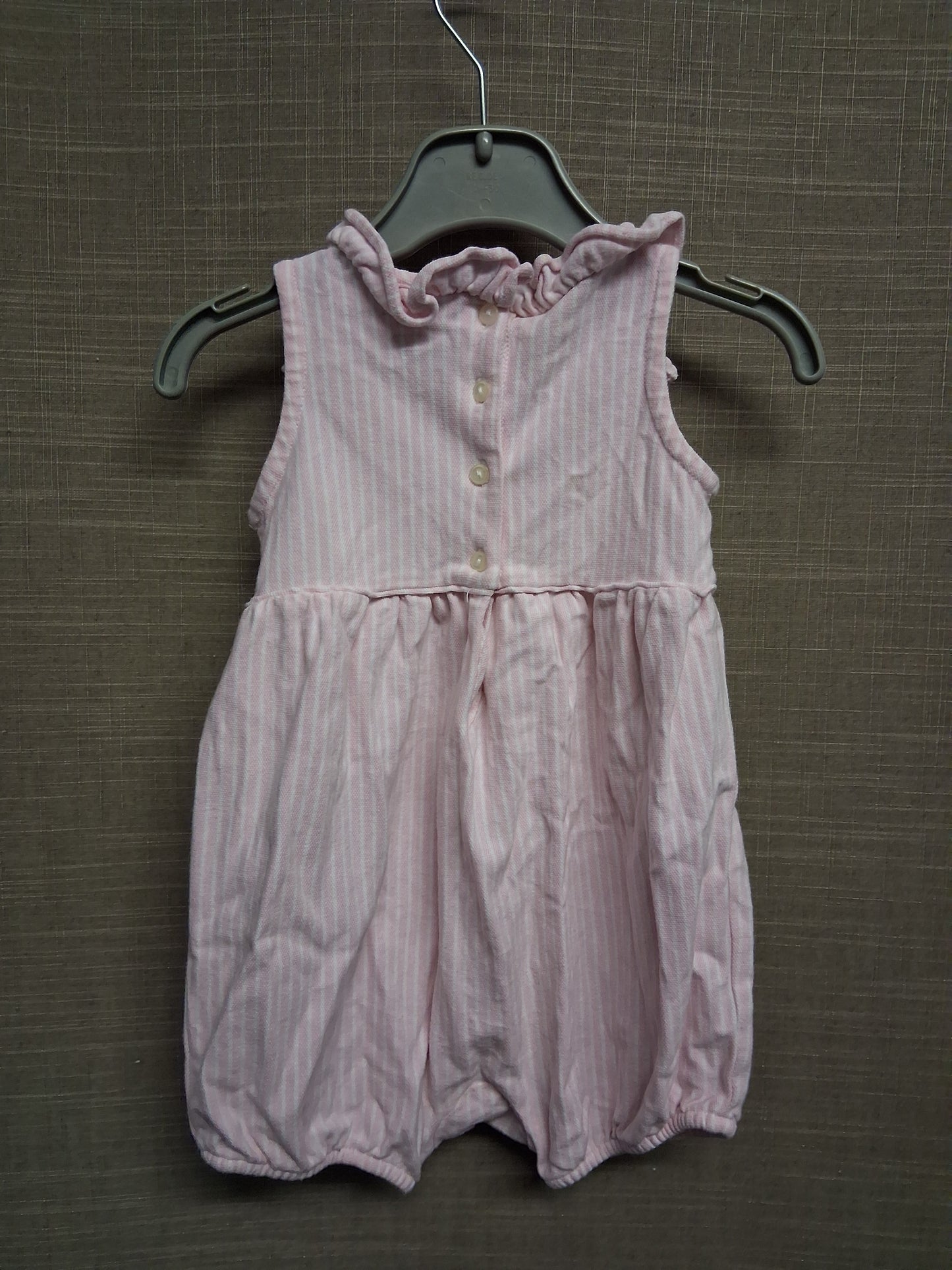 Ralph Lauren Girls Pink White Striped Frilly Romper Age 12-18 Months