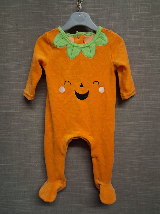Hallowscream Velour Orange Pumpkin Romper One Piece Age 3-6 Months