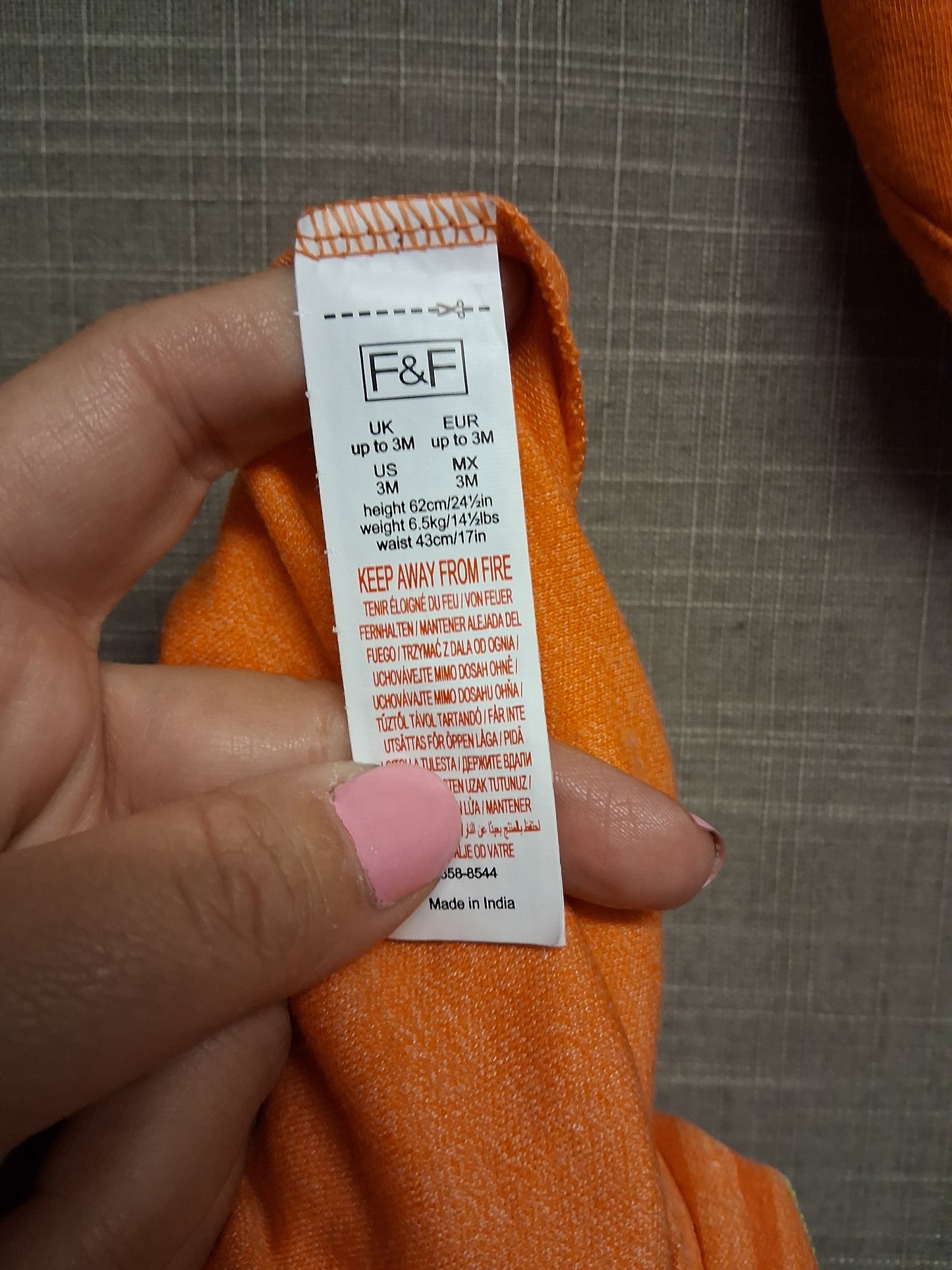 F&F Halloween Orange Pumpkin Sleepsuit Romper with Bib Age 0-3 Months