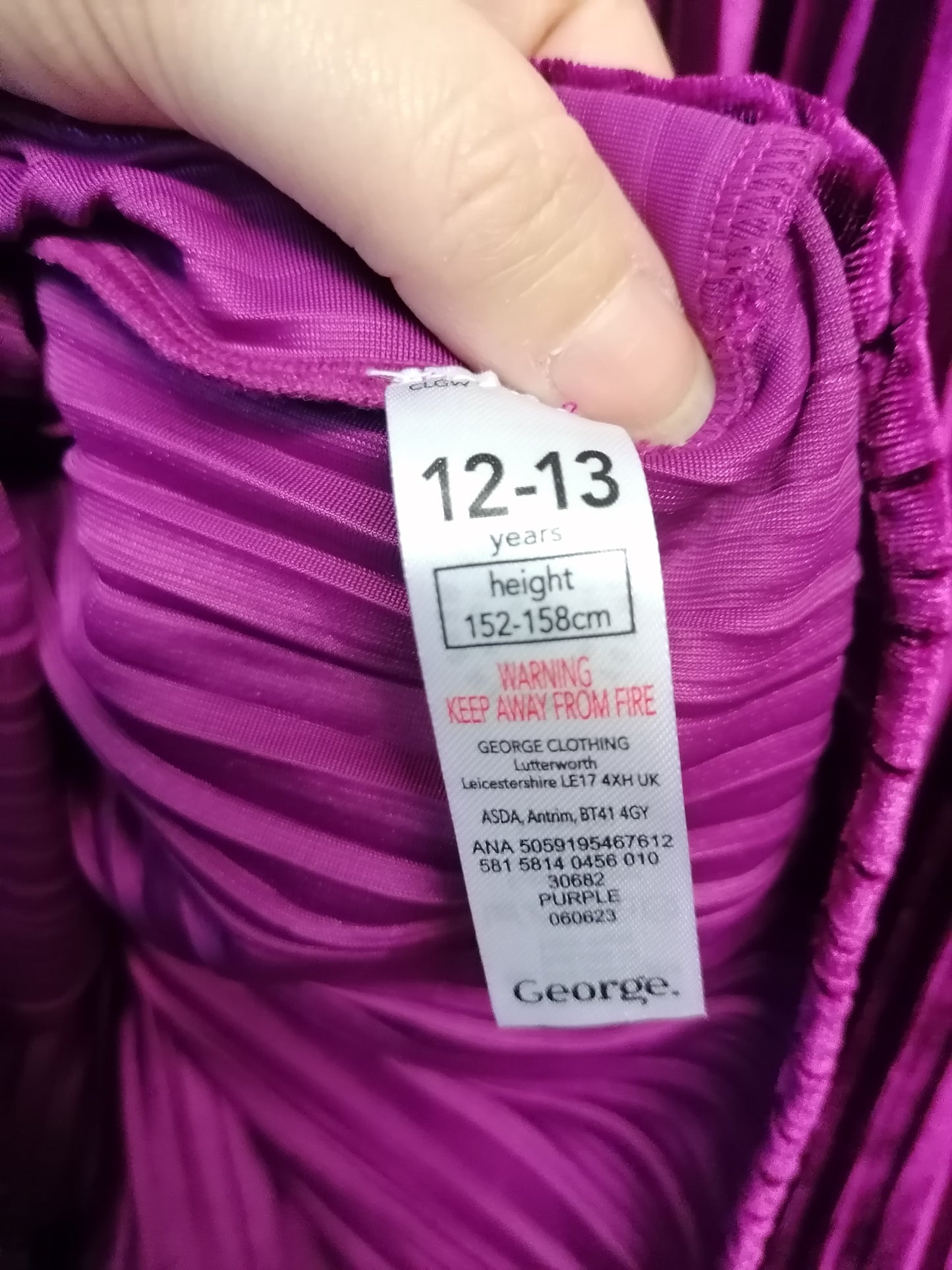George Girls Purple Jumper Dress Age 12-13 Years New