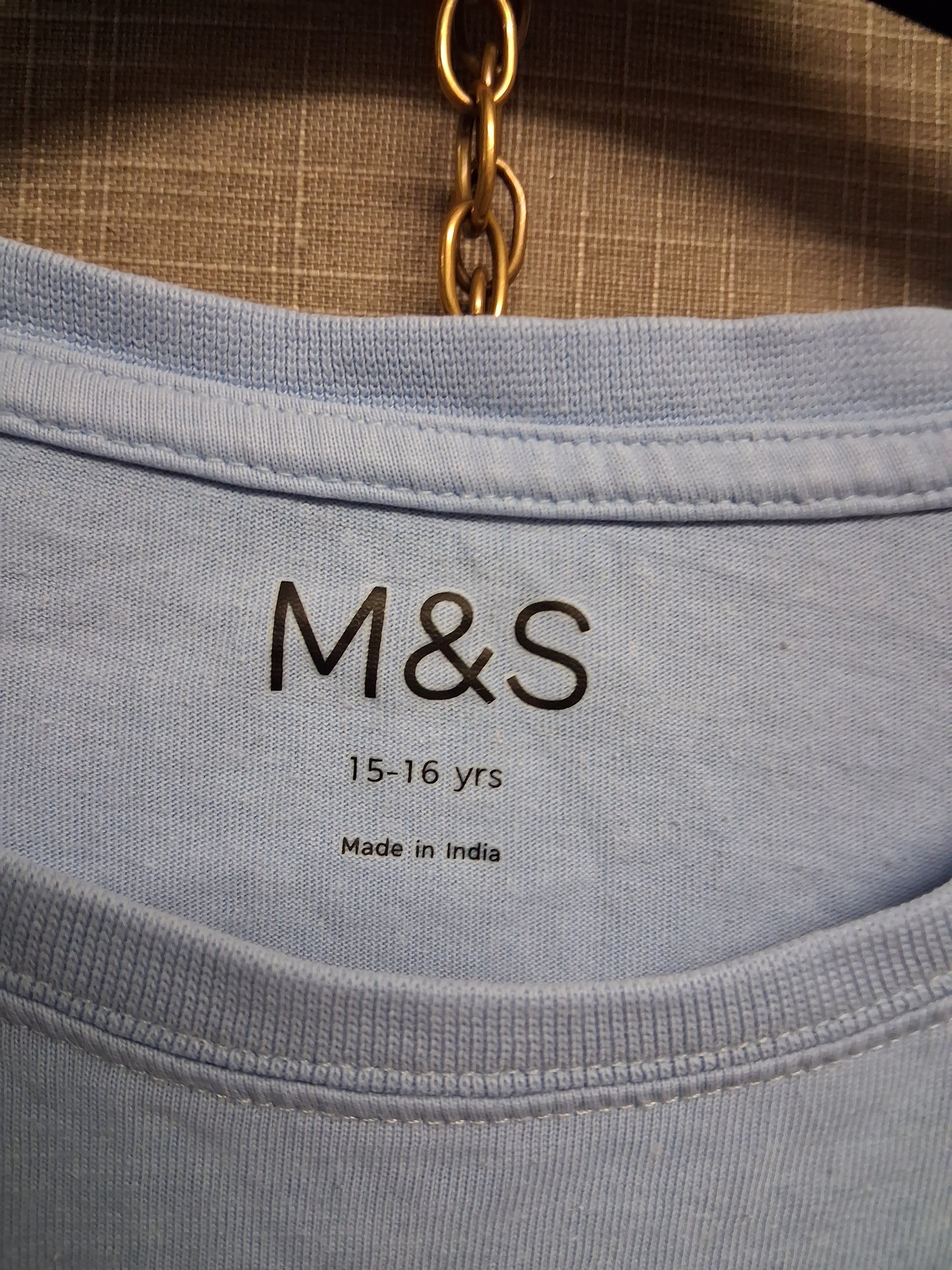 Marks & Spencer Blue Crew Neck T-Shirt Short Sleeve Age 15-16 Years