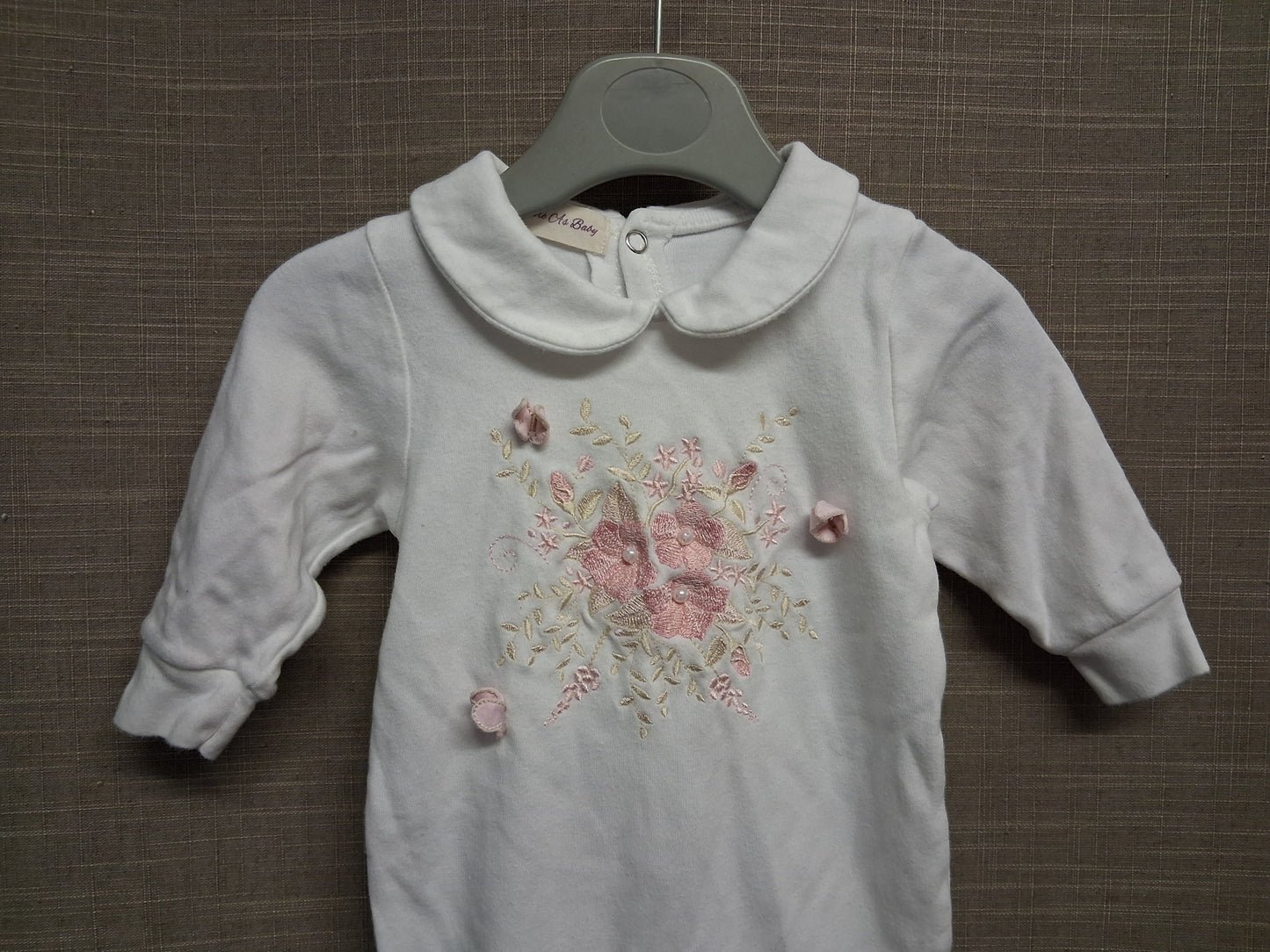 Pure As Baby Girls Sleepsuit White Embroidered Floral Detail Age Newbornn