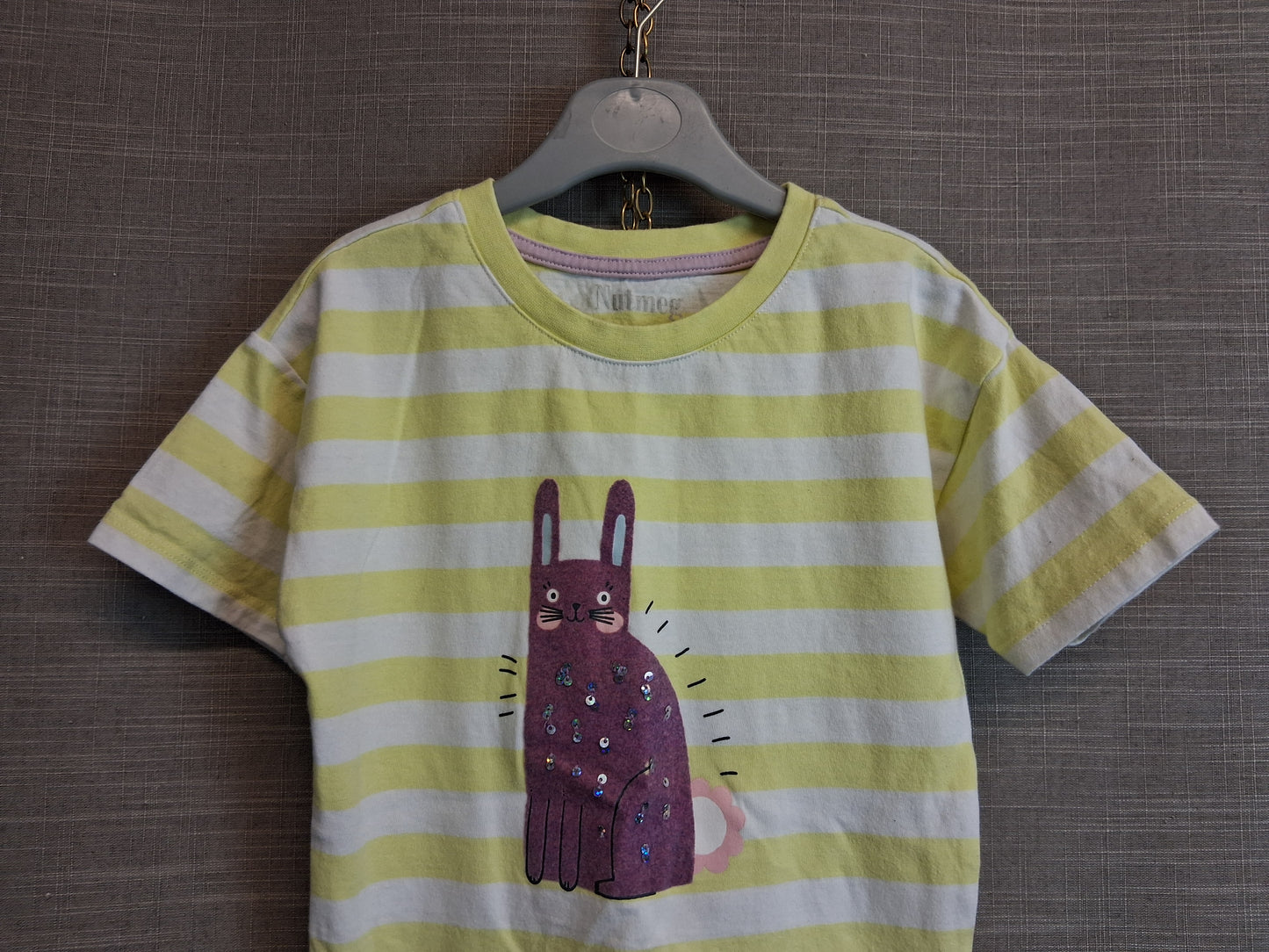 Nutmeg Girls Yellow Stripe Bunny T-Shirt Short Sleeve Age 7-8 Years