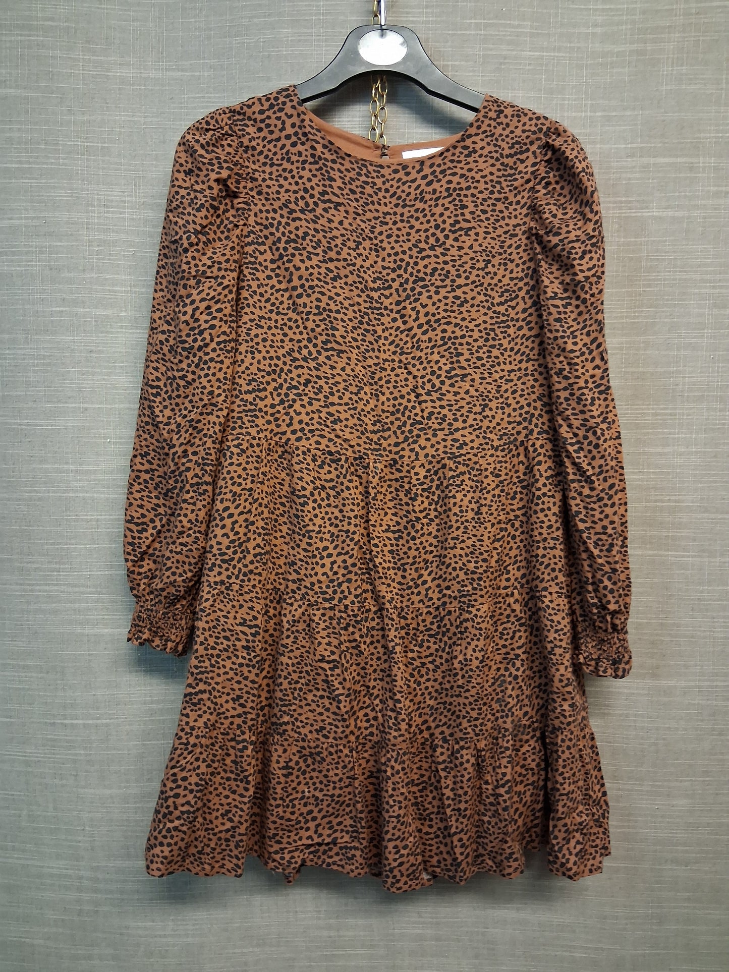 Mango Leopard Brown Long Sleeve Tiered Dress Age 8 Years