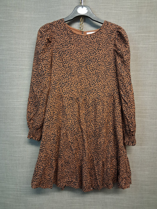 Mango Leopard Brown Long Sleeve Tiered Dress Age 8 Years