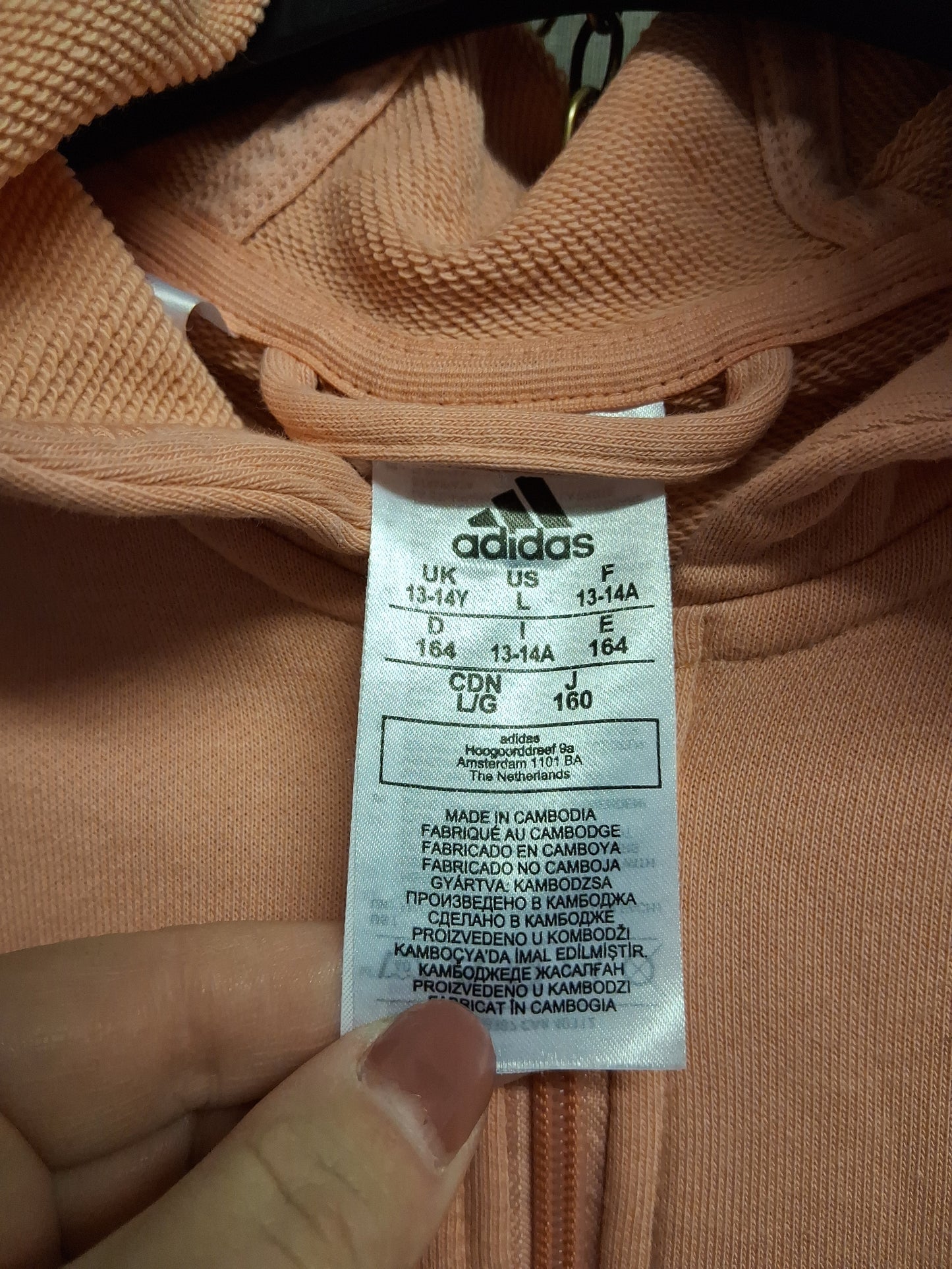 Adidas Girls Peach Full Zip Hoodie Long Sleeve Age 13-14 Years