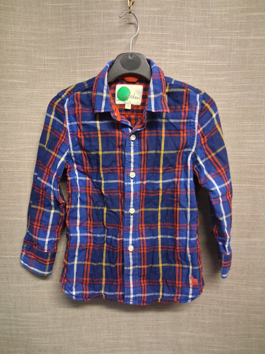 Mini Boden Boys Blue Red Check Shirt Long Sleeve Age 5-6 Years
