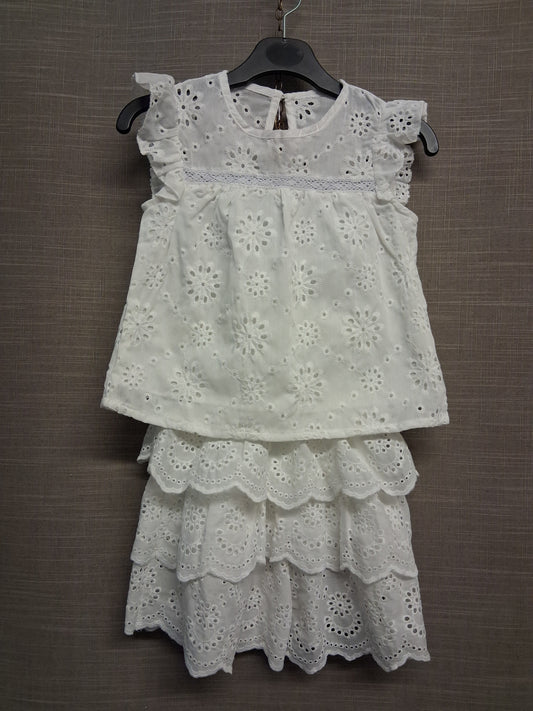 Shein Girls 2 Piece Outfit Cap Sleeve Top & RaRa Shorts White Brodiere Anglaise Age 4 Years