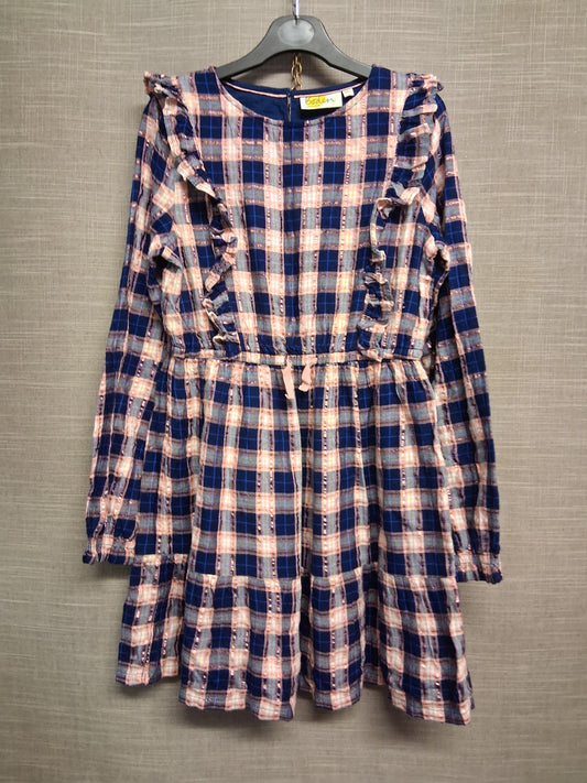 Boden Girls Blue Check Dress Long Sleeve Age 11-12 Years