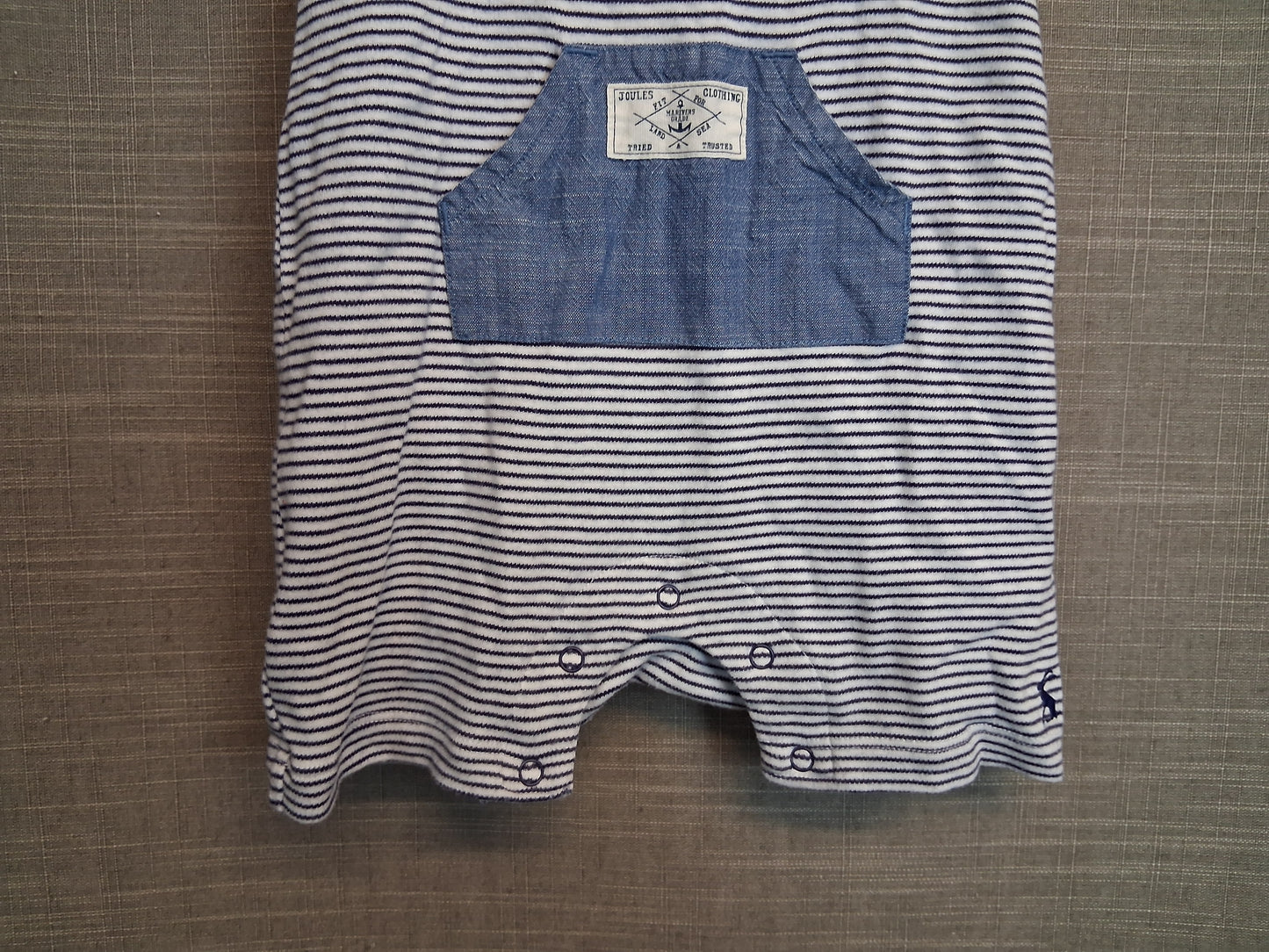 Joules Boys Blue White Stripe Romper Dungarees Age 3-6 Months