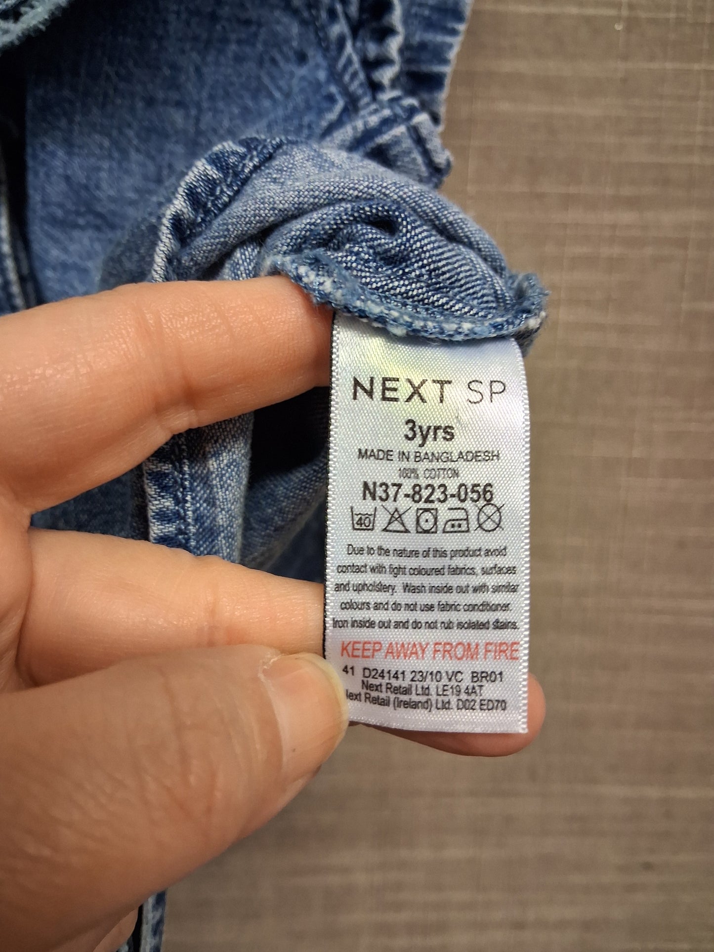 Next Girls Denim Sleeveless Blouse Ruffle Collar Tie Front Age 3 Years
