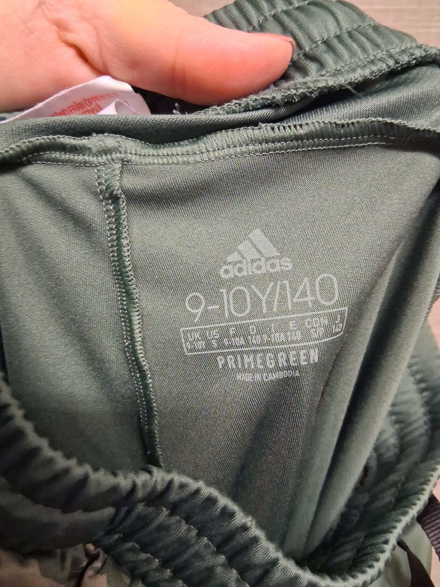 Adidas Khaki Green Shorts Satin Pockets Elastic Waist Age 9-10 Years