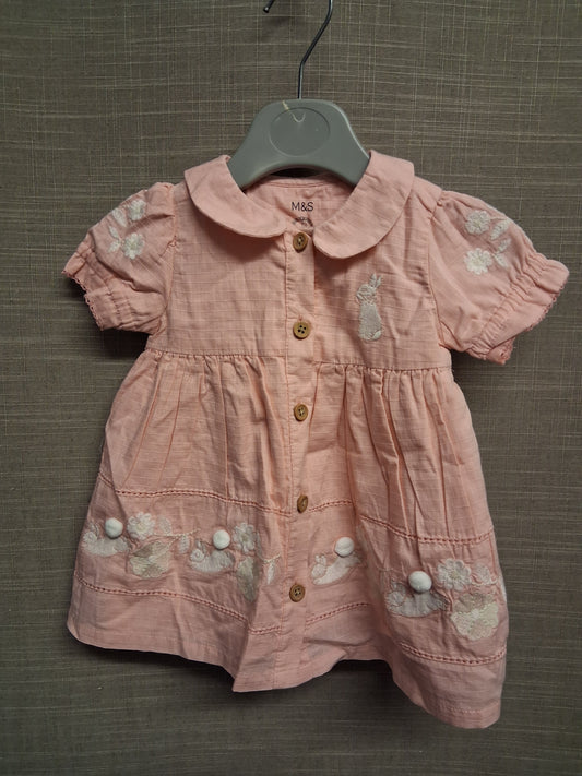 Marks and Spencer Peter Rabbit Pink Dress Short Sleeve Age 3-6 Months