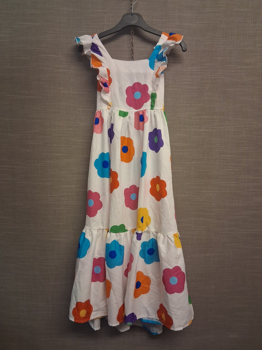 Shein Girls White Floral Maxi Long Dress Cute Out Back Age 6 Years