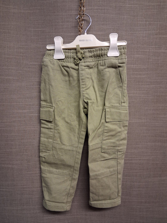 Primark Boys Green Denim Cargo Trousers Age 2-3 Years