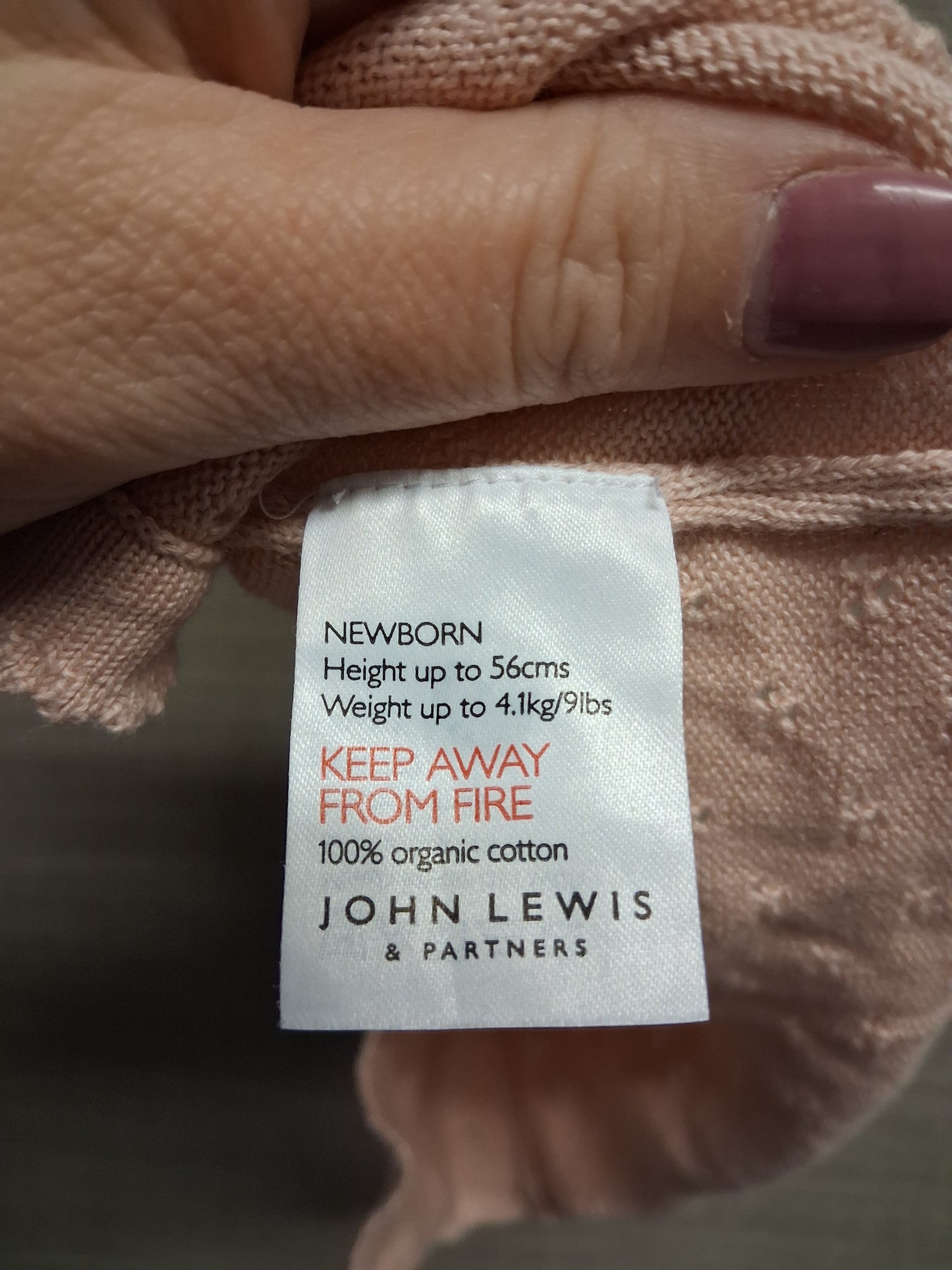 John Lewis Girls Dusky Pink Knitted 100% Organic Cotton Cardigan Age Newborn
