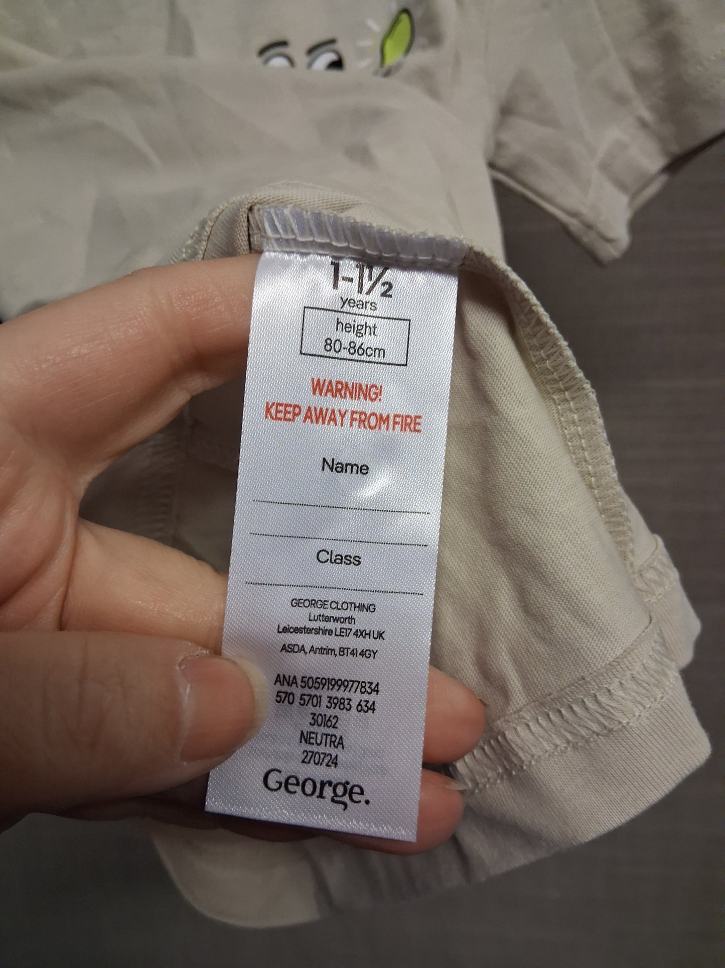 George Boys Beige "Future Genius" Short Sleeve T-Shirt Age 12-18 Months