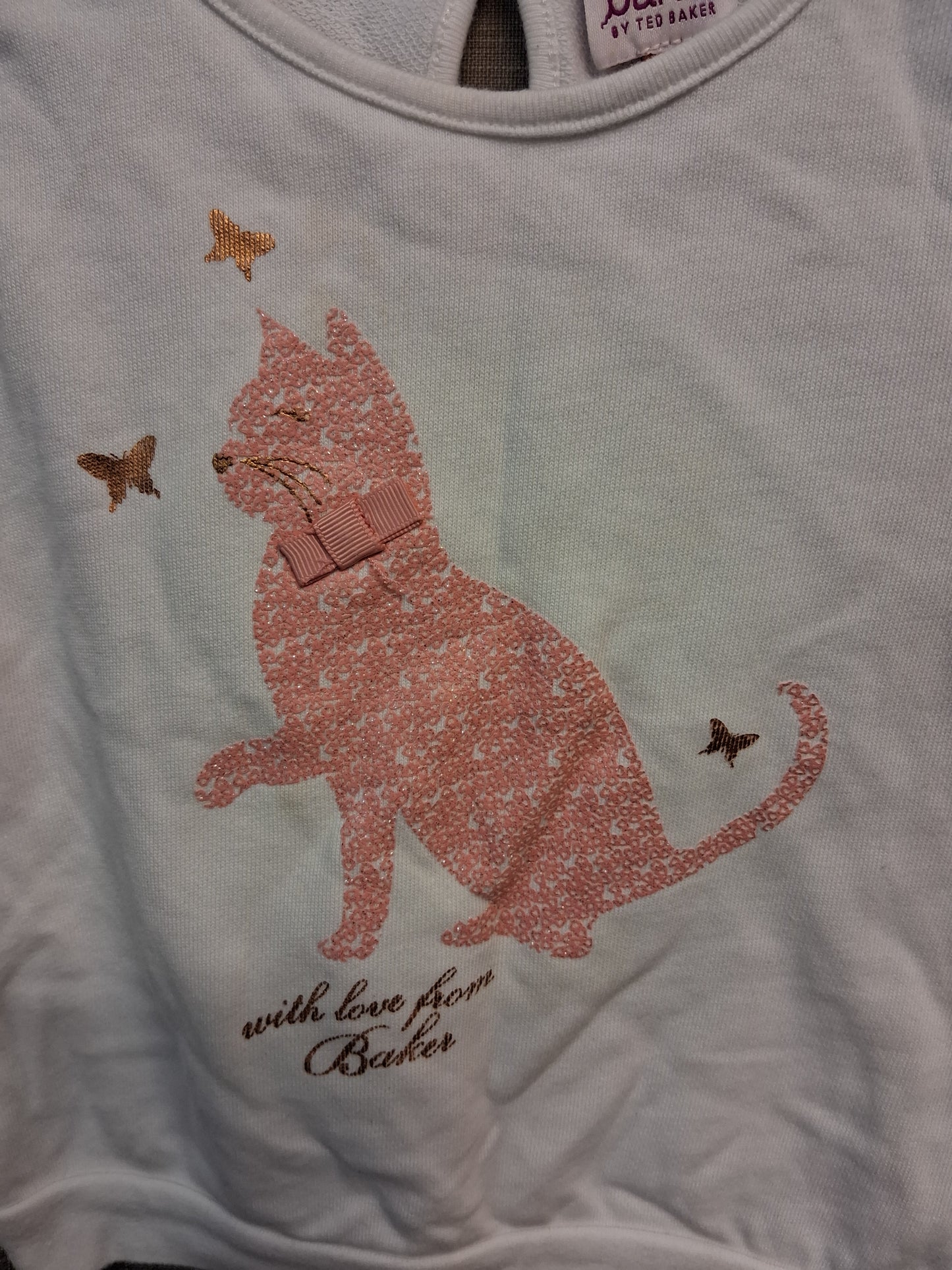 Ted Baker Girls Short Sleeve T-Shirt Cat Theme White Age 18-24 Months