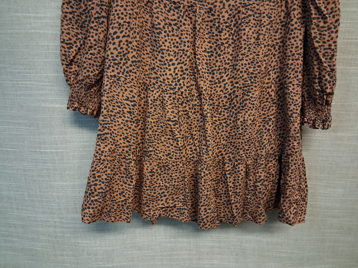 Mango Leopard Brown Long Sleeve Tiered Dress Age 8 Years