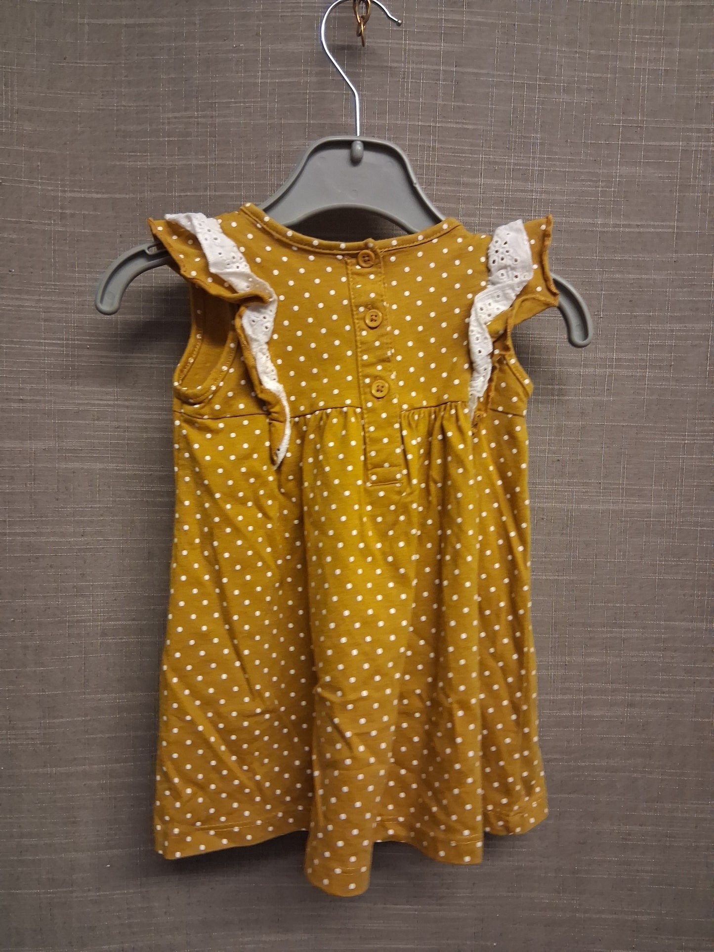 Matalan Girls Mustard Yellow Spotty Jersey Dress Frilly Cap Sleeve Age 3-6 Months