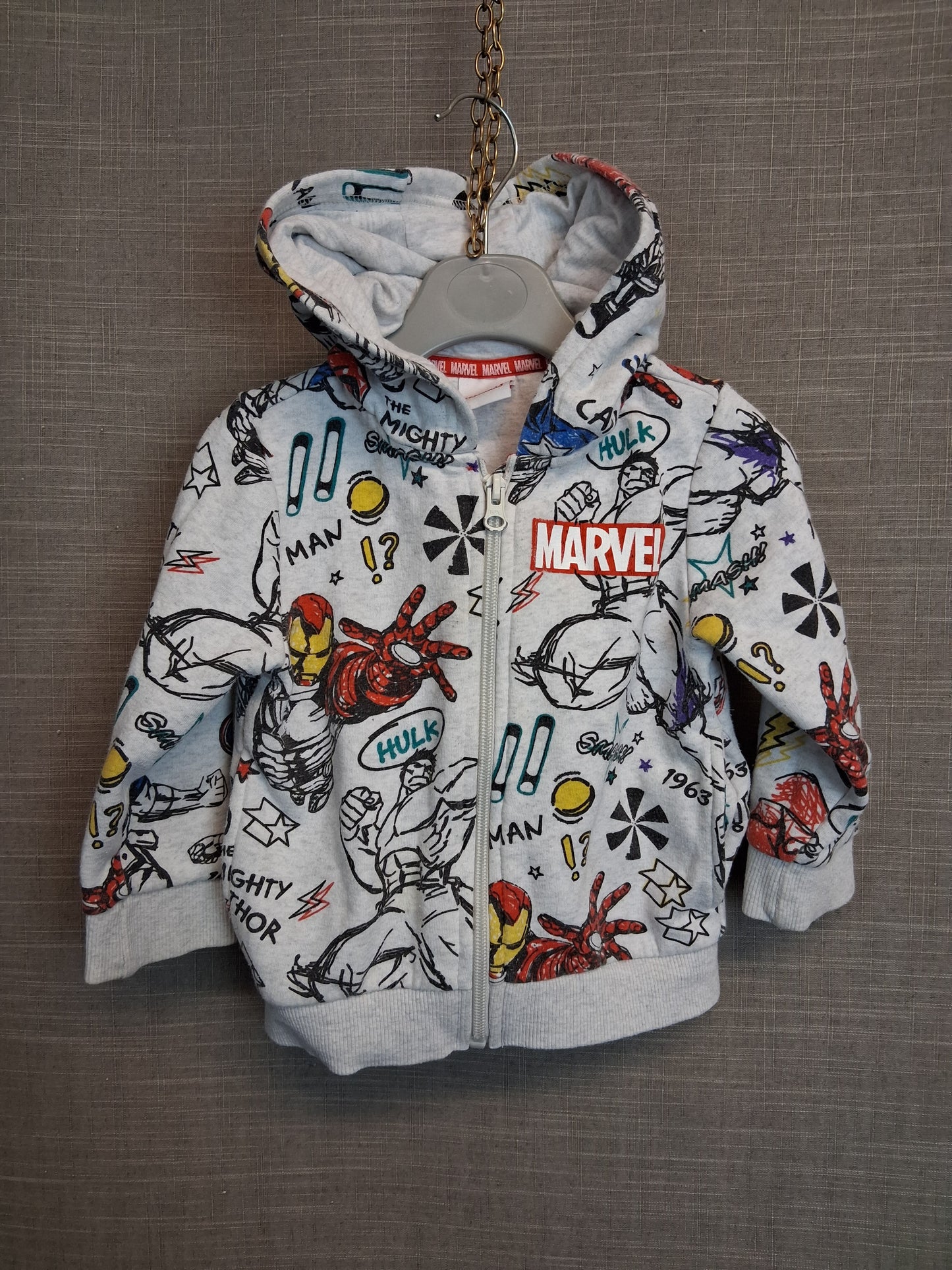 F&F Marvel Boys Iron Man Hoodie Grey Age 12-18 Months