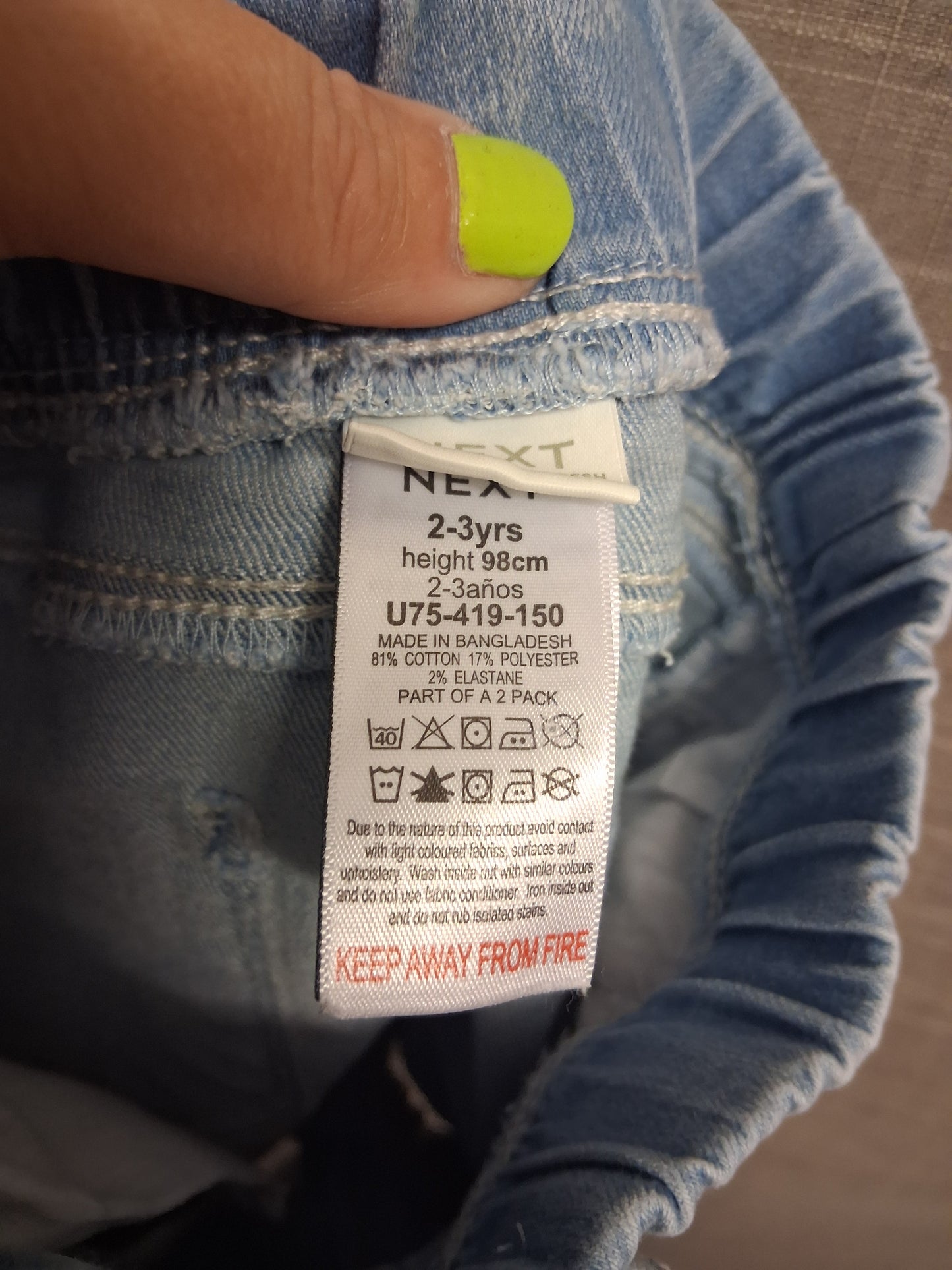 Next Girls Denim Shorts Light Blue Age 2-3 Years