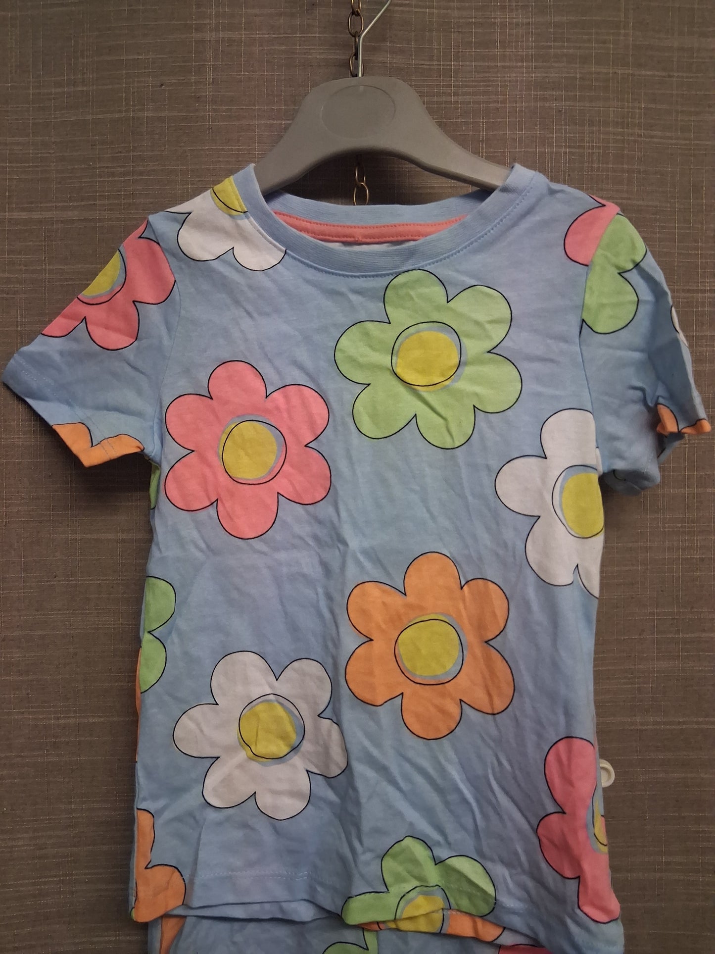 F&F Girls 2 Piece Outfit Shorts & T-Shirt Blue Floral Age 2-3 Years