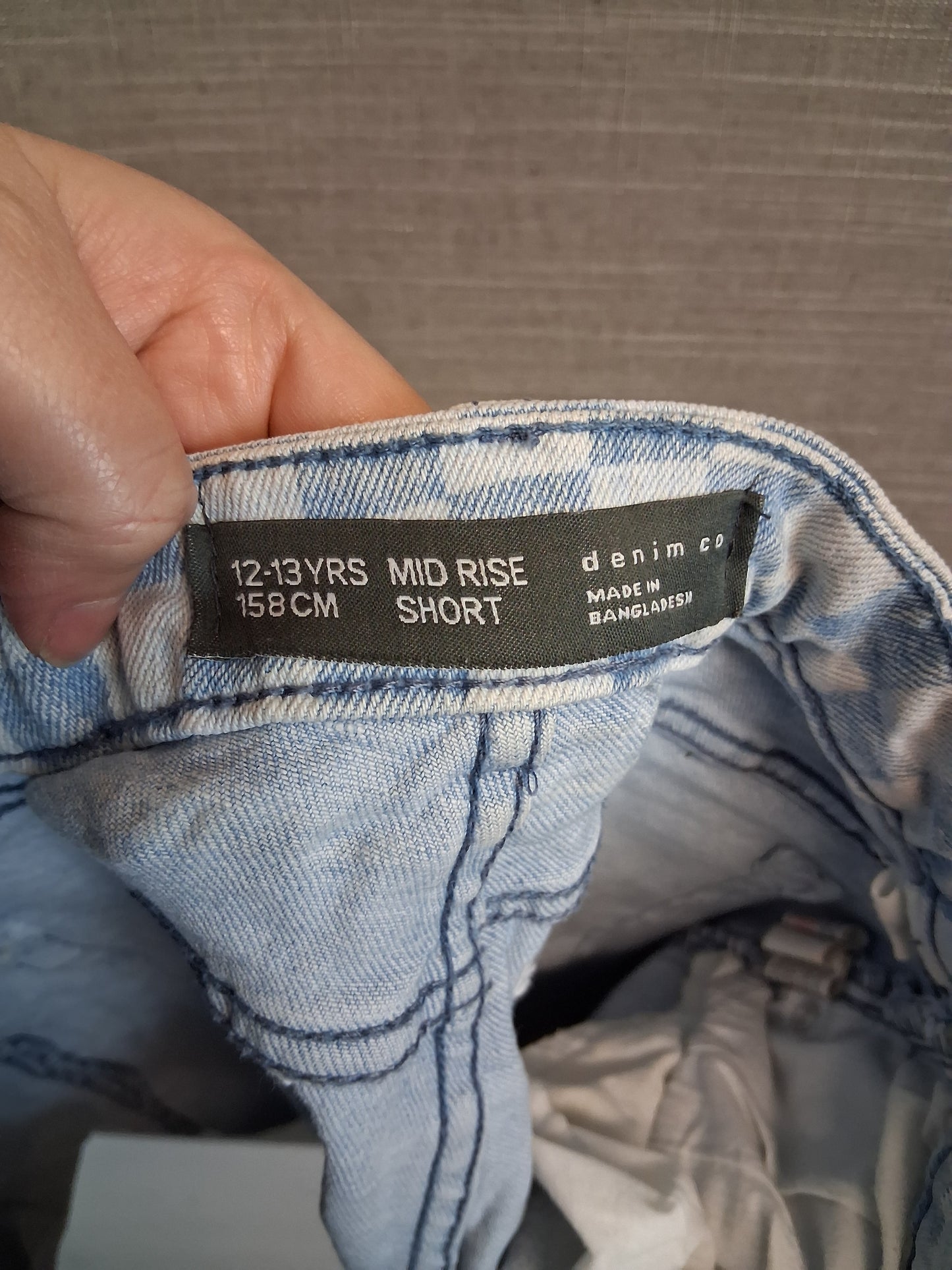 Primark Girls Blue Denim Check Shorts Age 12-13 Years