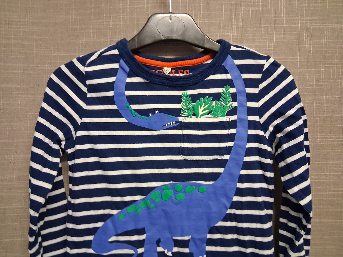 Joules Boys Striped Blue White Long Sleeve T-Shirt Dinosaur Theme Age 6 Years