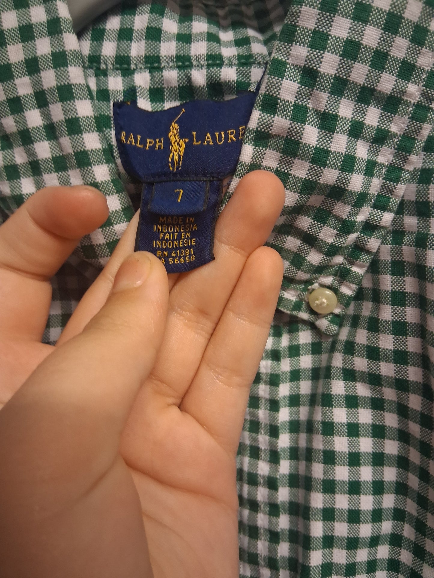 Ralph Lauren Green Check Long Sleeve Shirt Age 7 Years