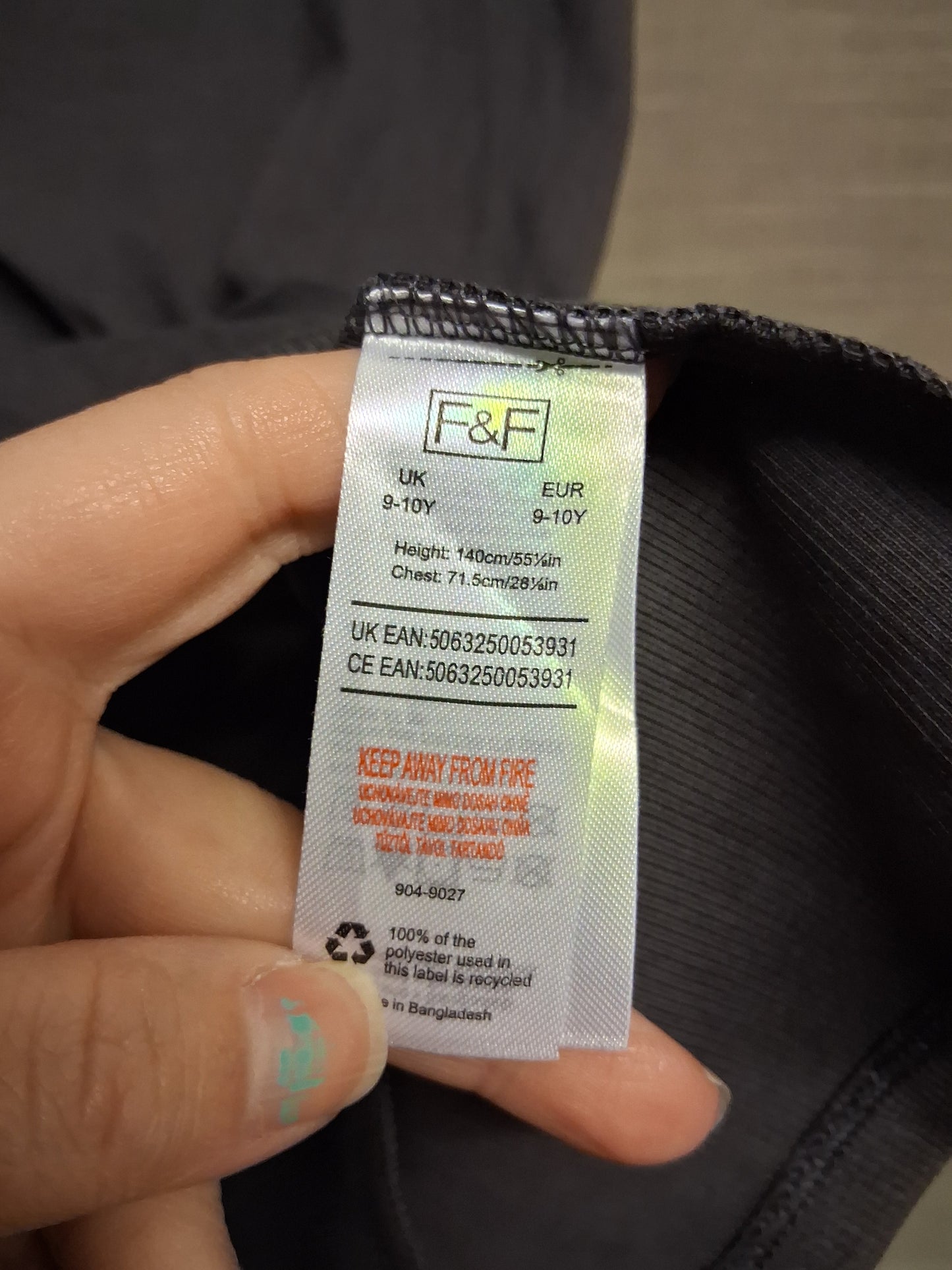 F&F Grey Jersey Ribbed Tank Vest Dress Age 9-10 Years
